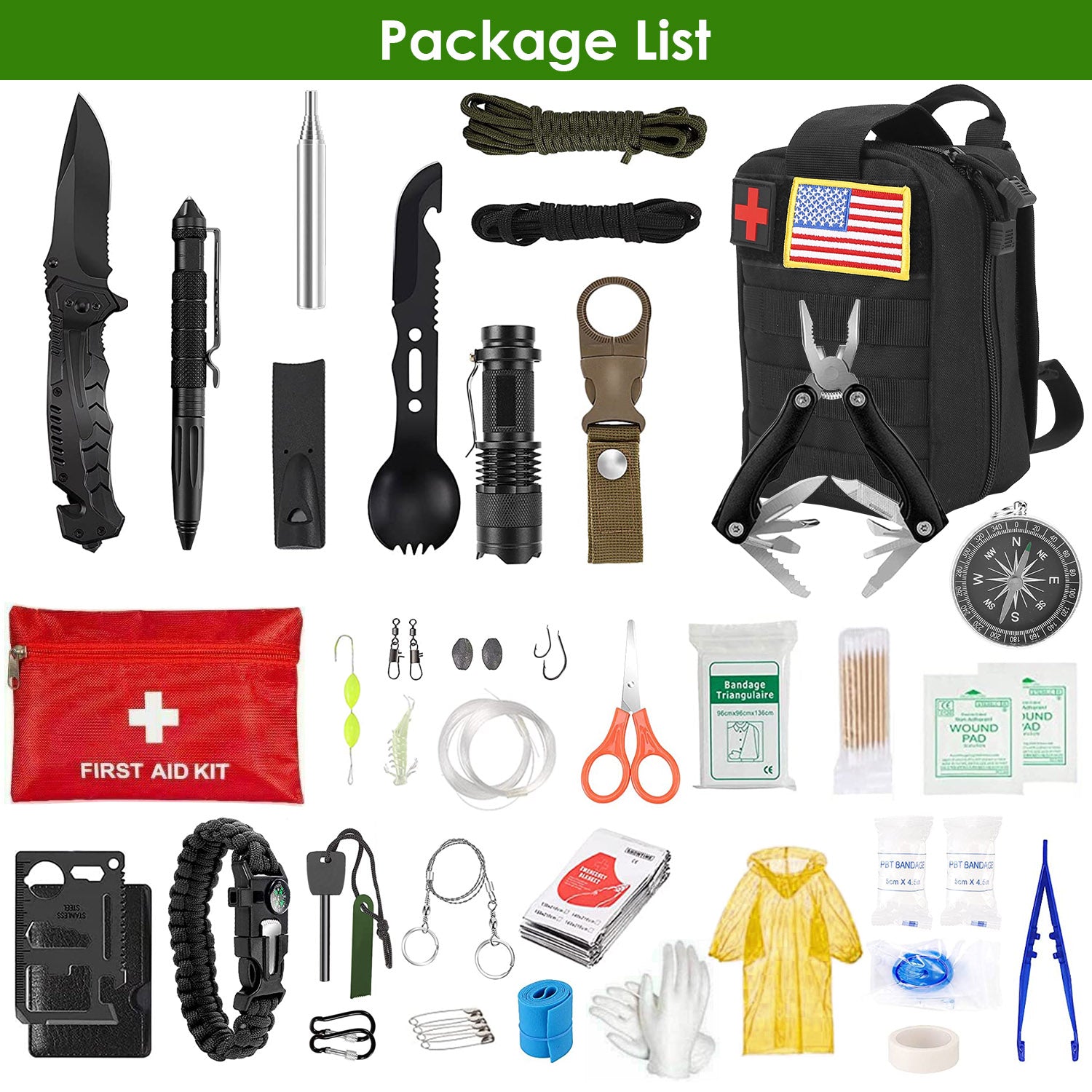 47-Pieces: Emergency Survival Kit EDC Gear Equipment Tool with Pouch For Nice