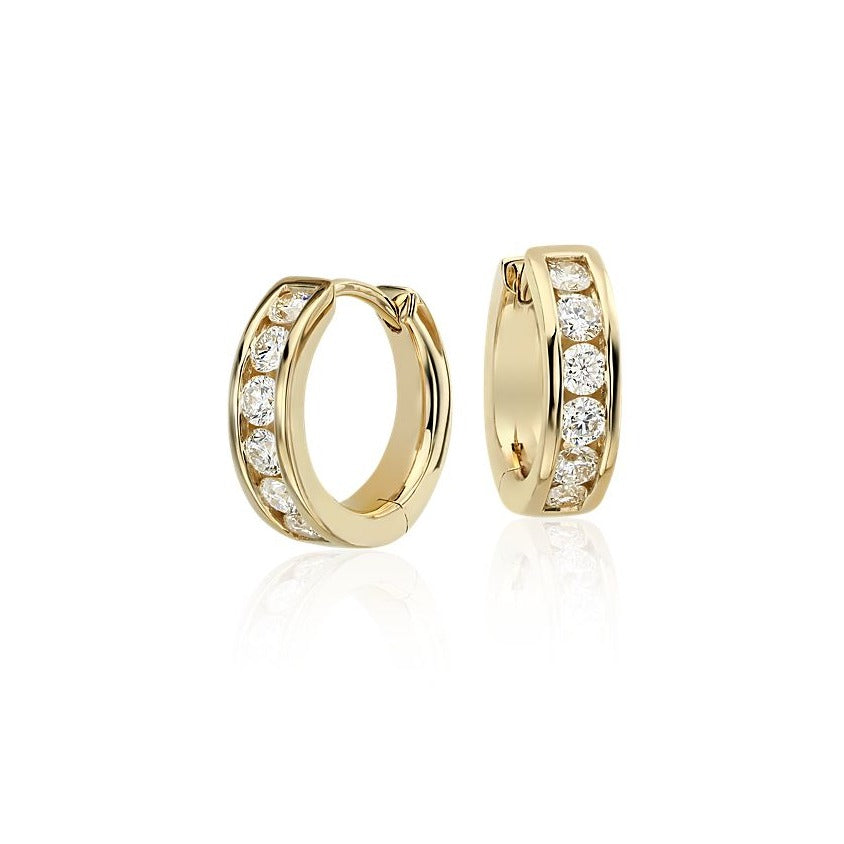 14K Solid Real Yellow Gold Round Huggies Hoops Earrings Channel Setting Cheap Sale Pay With Visa