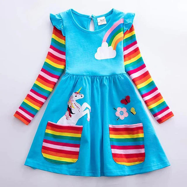 Girls' Unicorn Rainbow Flower Dress For Sale Top Quality