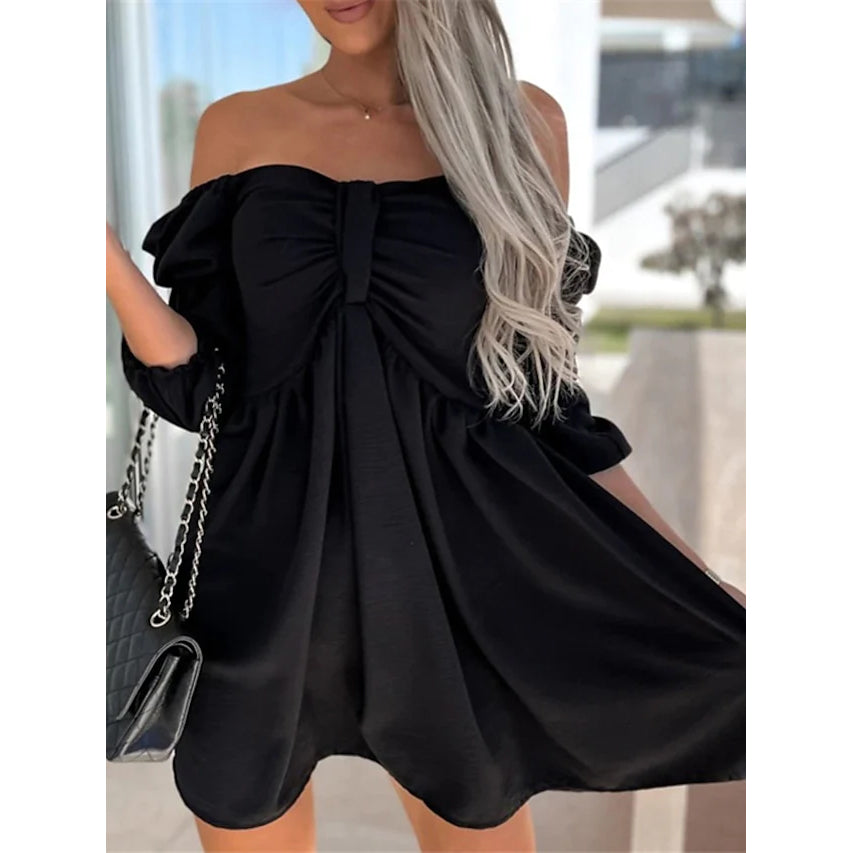 Women's Off Shoulder Casual Puff Sleeve Dress Cheap Visit