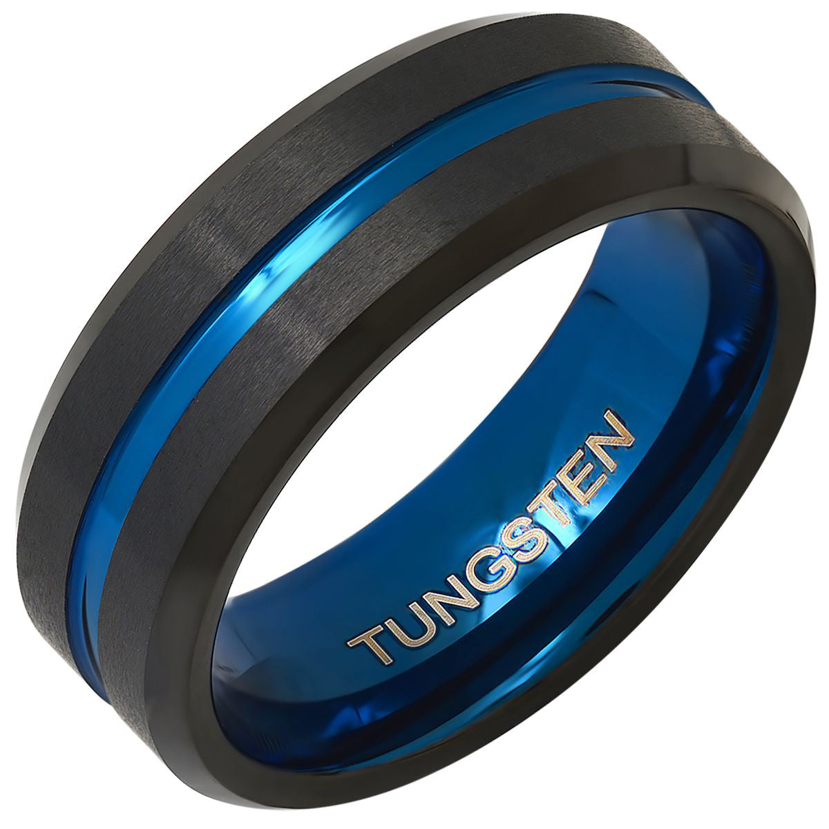 Men's Two Tone Blue and Black IP Tungsten Band Ring In China Sale Online