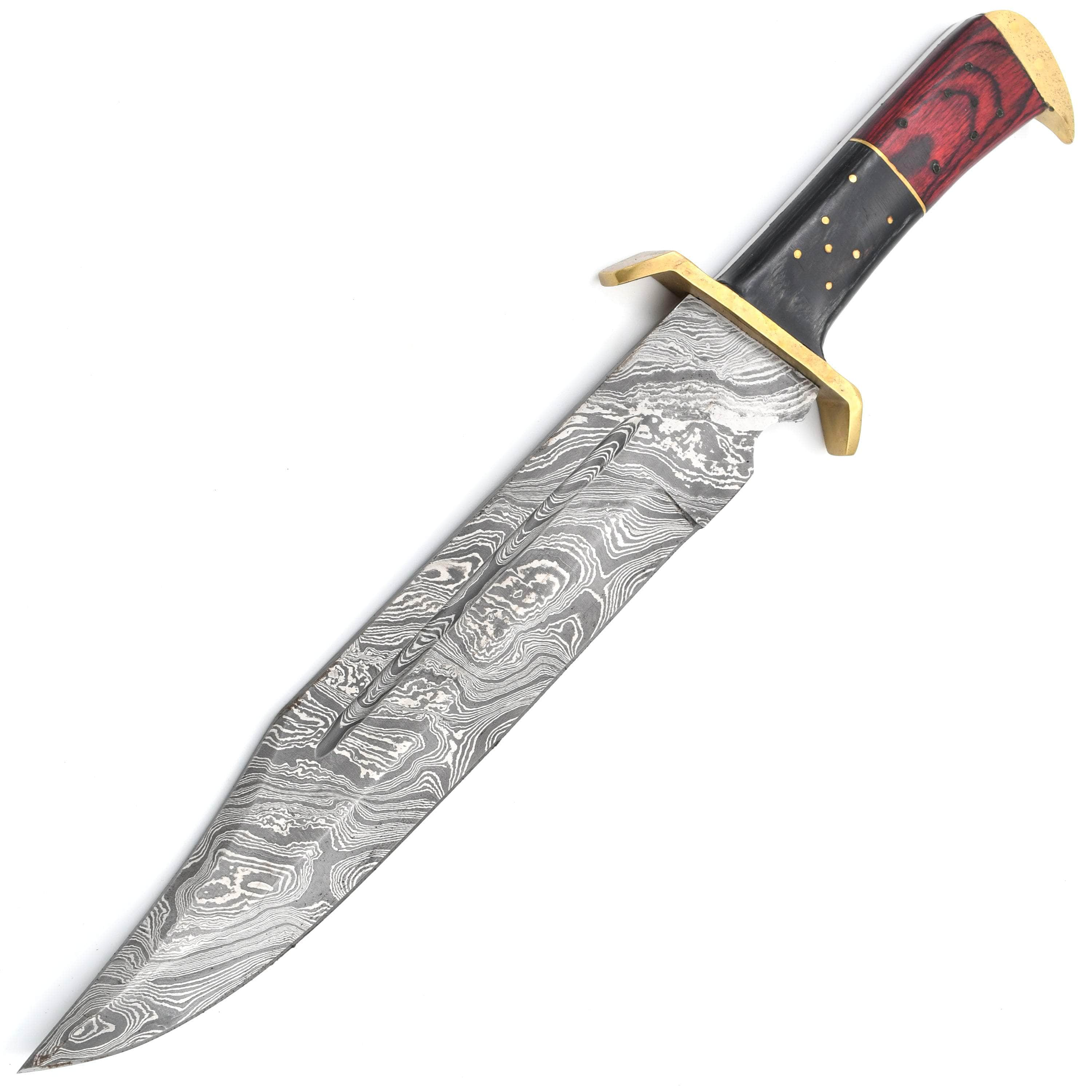 White Deer Damascus Rattler Bowie, 12 Blade, Frost Wood Handle, Sheath - GDM-02 Outlet New