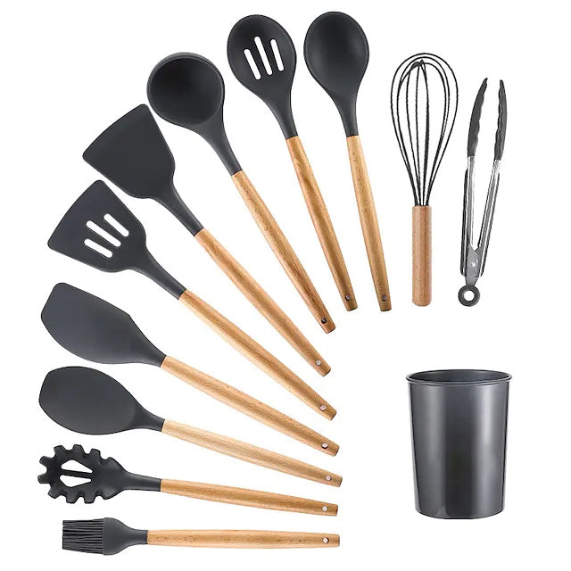 12-Piece: Wood Handle Silicone Kitchenware New Styles For Sale