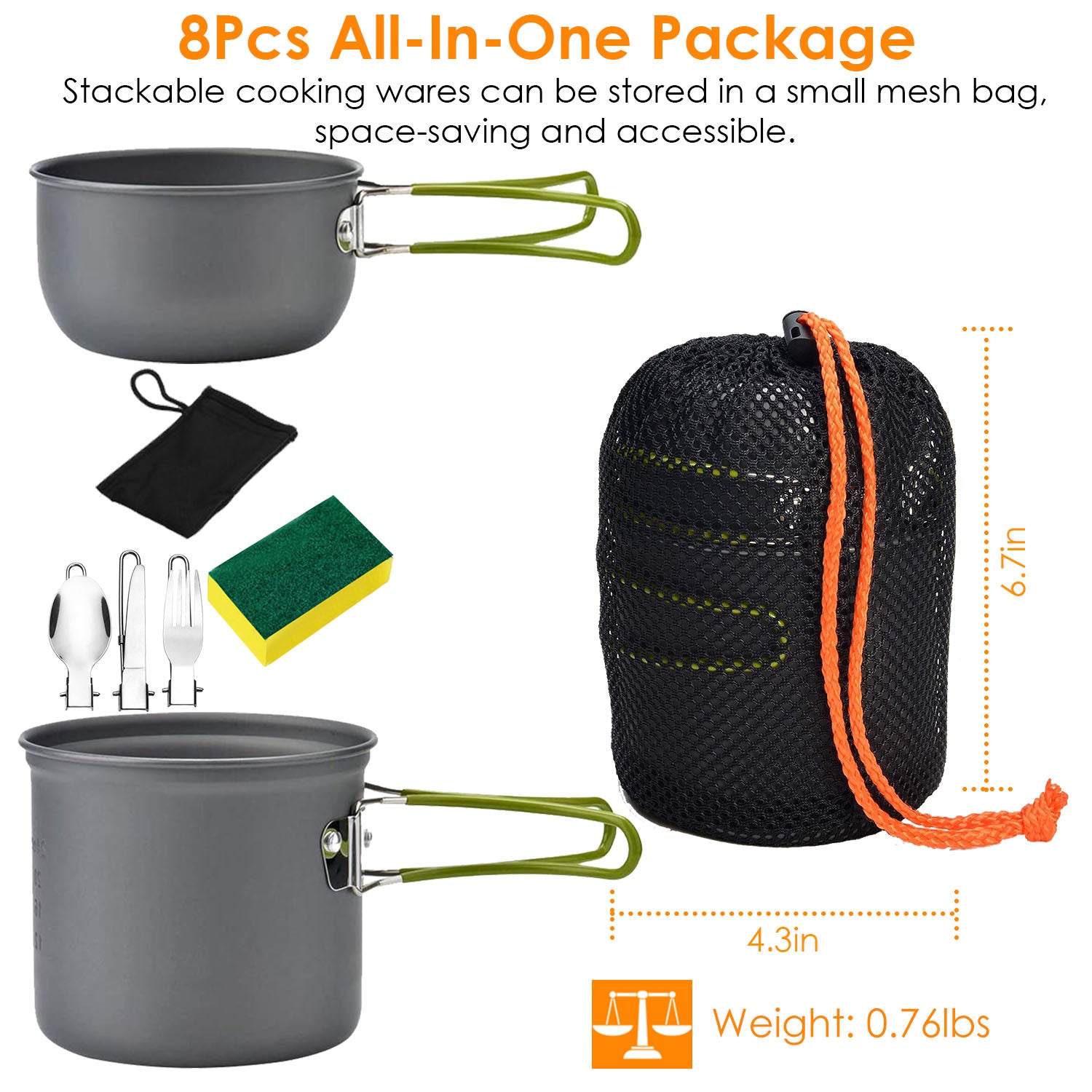 8-Piece: Camping Cooking Ware Set Sale Outlet