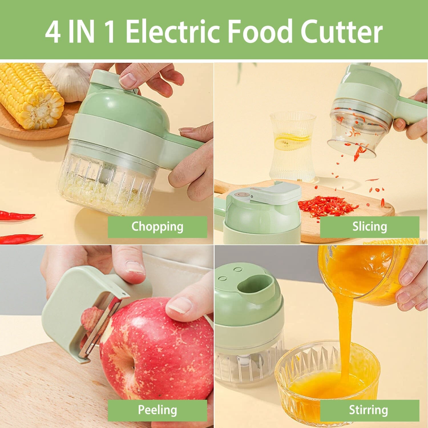 4-in-1 Handheld Electric Vegetable Chopper, Grinder, Slicer and Dicer Buy Cheap How Much