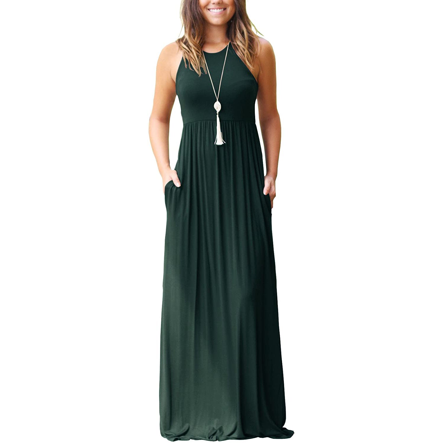 Women's Fashion Summer Sleeveless Racerback Loose Plain Maxi Dresses Discount Collections