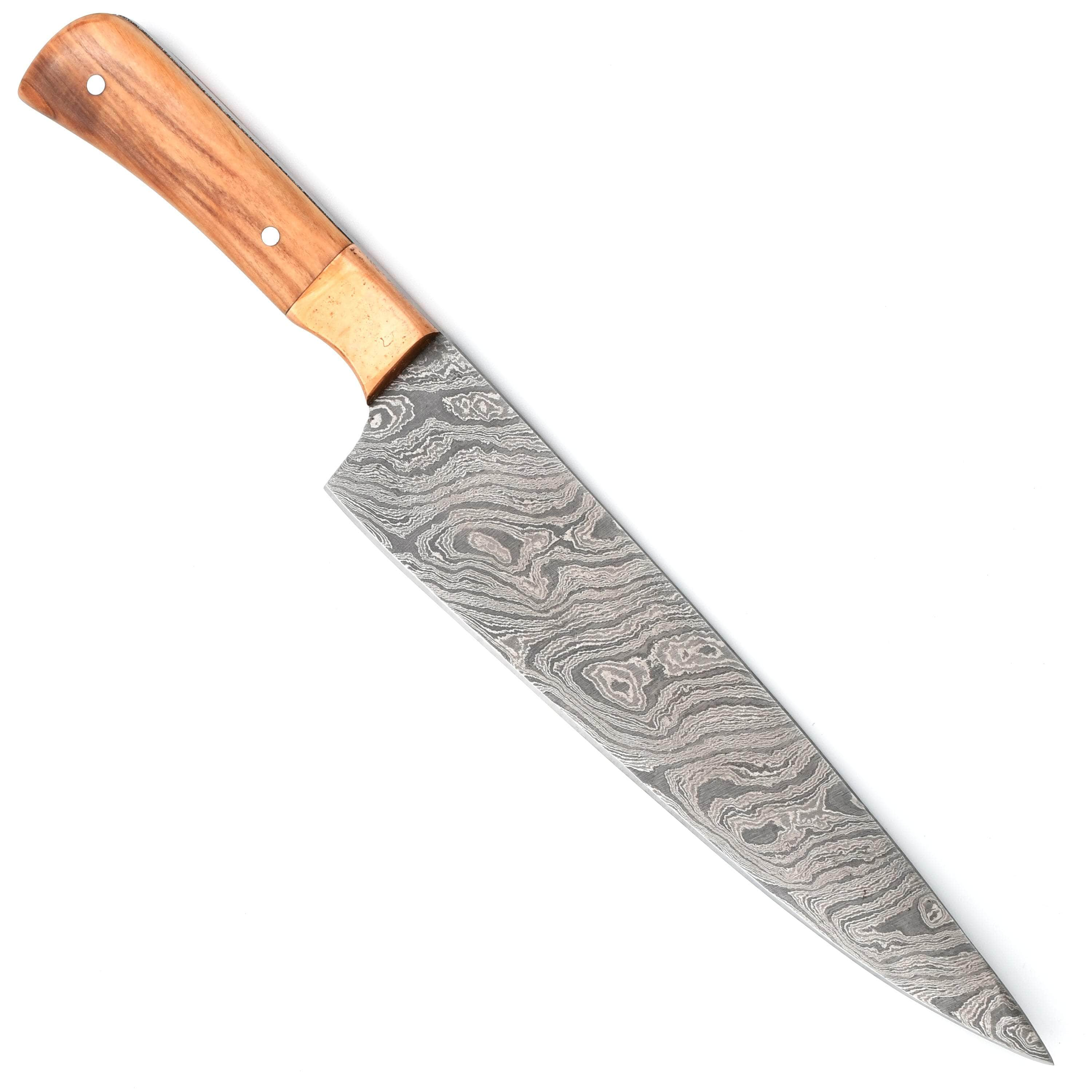 White Deer Damascus Chef Knife, 8 Blade, Olive Wood Handle with Copper Guard Pay With Paypal Online