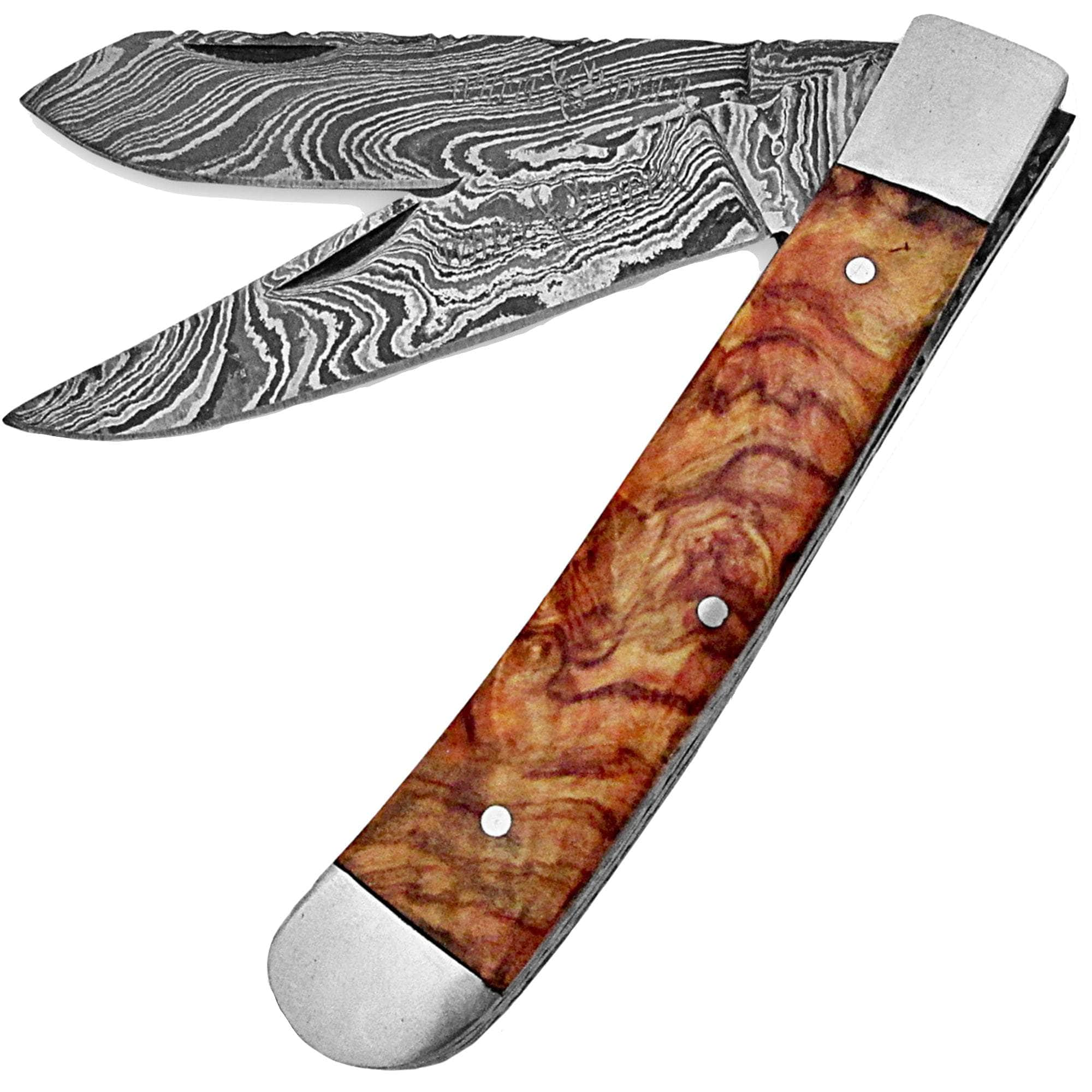 White Deer Master Trapper Damascus, 2 3.25 Blades, Wood Handle, Sheath - FDM-2389 Footlocker Finishline Online