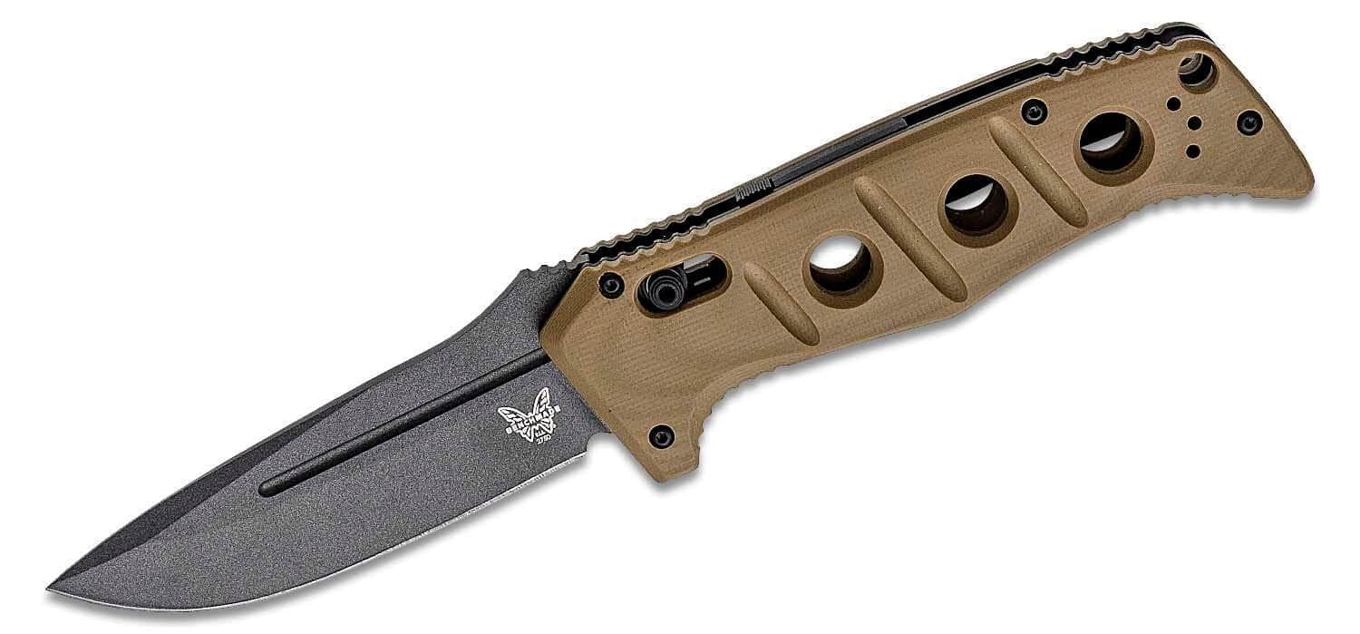 Benchmade 2750GY-3 Shane Sibert AUTO Adamas Folding Knife 3.78 CruWear Tungsten Gray Plain Blade, Desert Tan G10 Handles, Ballistic Nylon Sheath Order Online