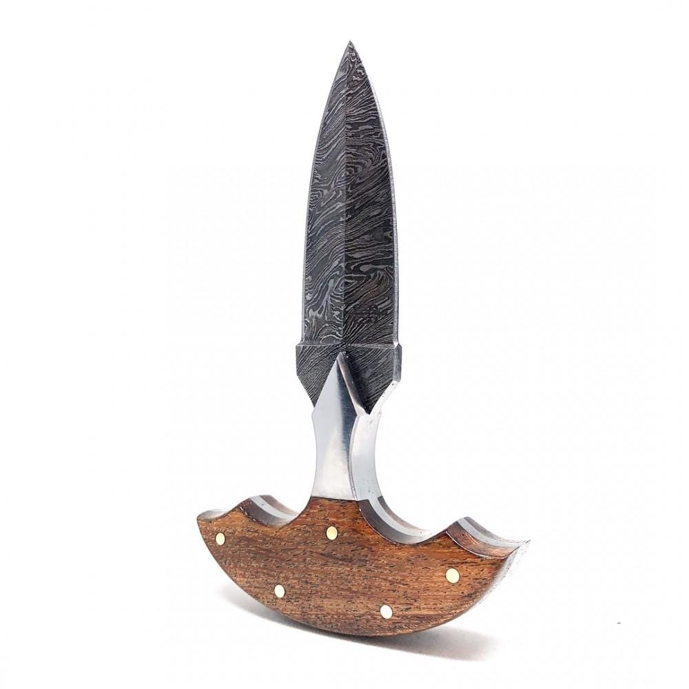 BnB Knives Push Dagger, 3.5 Damascus Blade, Walnut Handle, Leather Sheath - BNB15256 Discounts