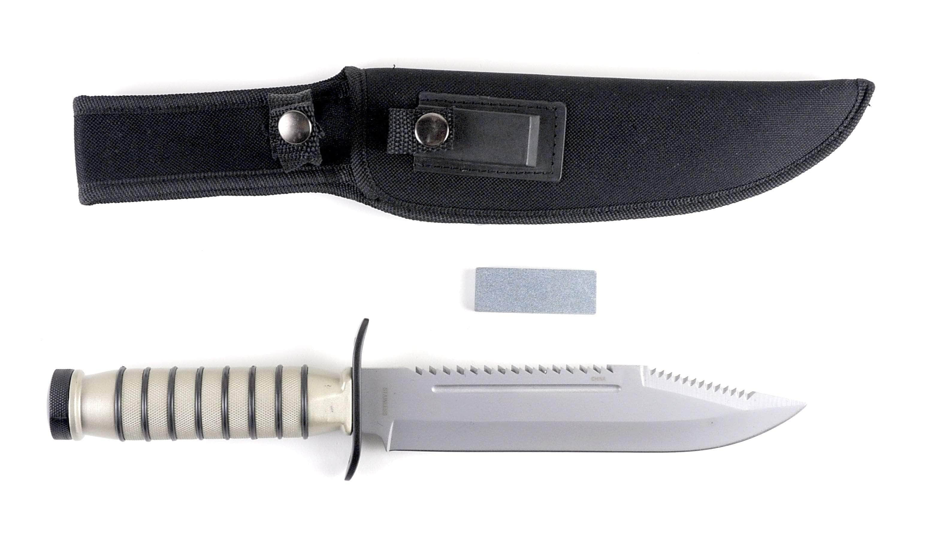 Bowie Survival Knife, 9 Blade, Rubber Handle, Nylon Sheath, Kit Marketable For Sale