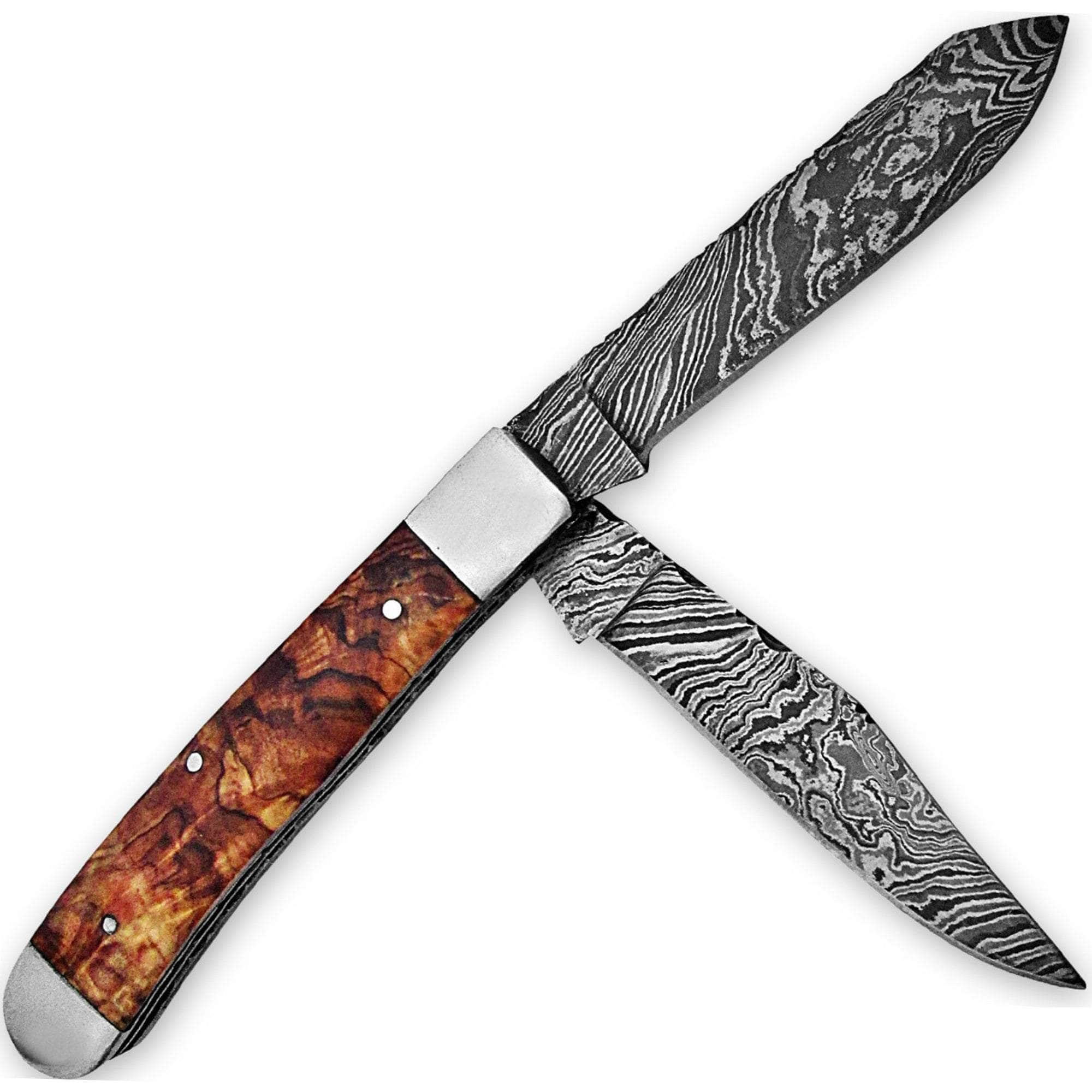 White Deer Master Trapper Damascus, 2 3.25 Blades, Wood Handle, Sheath - FDM-2389 Footlocker Finishline Online