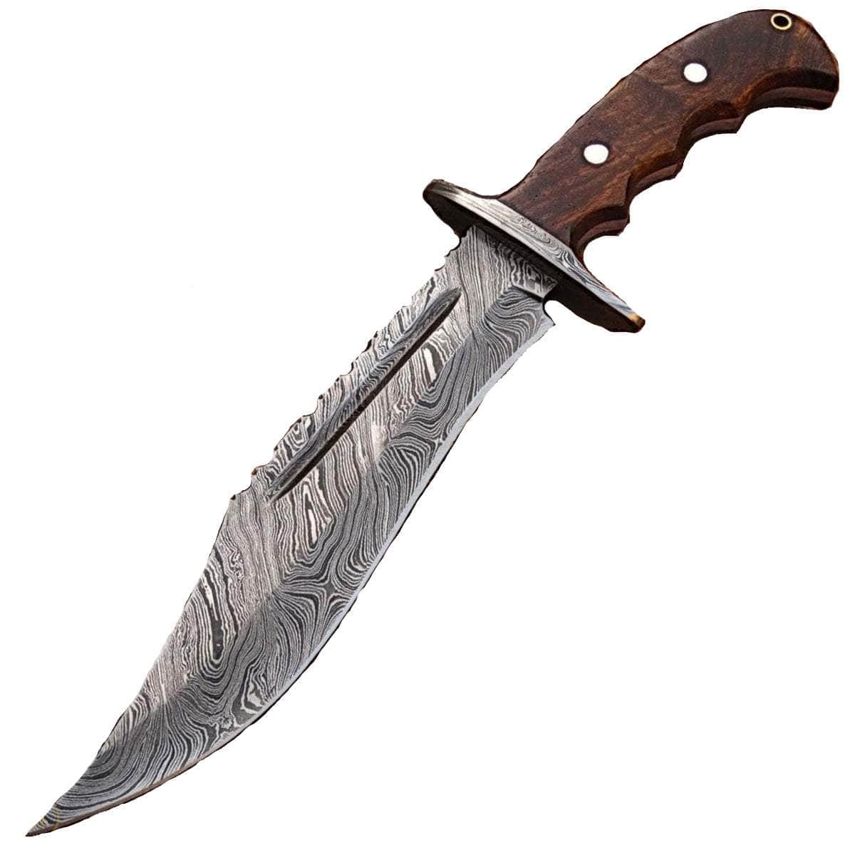 White Deer Damascus Bowie Knife, 8.6 Blade, Rosewood Handle, Sheath - DM-2248 Sale Recommend