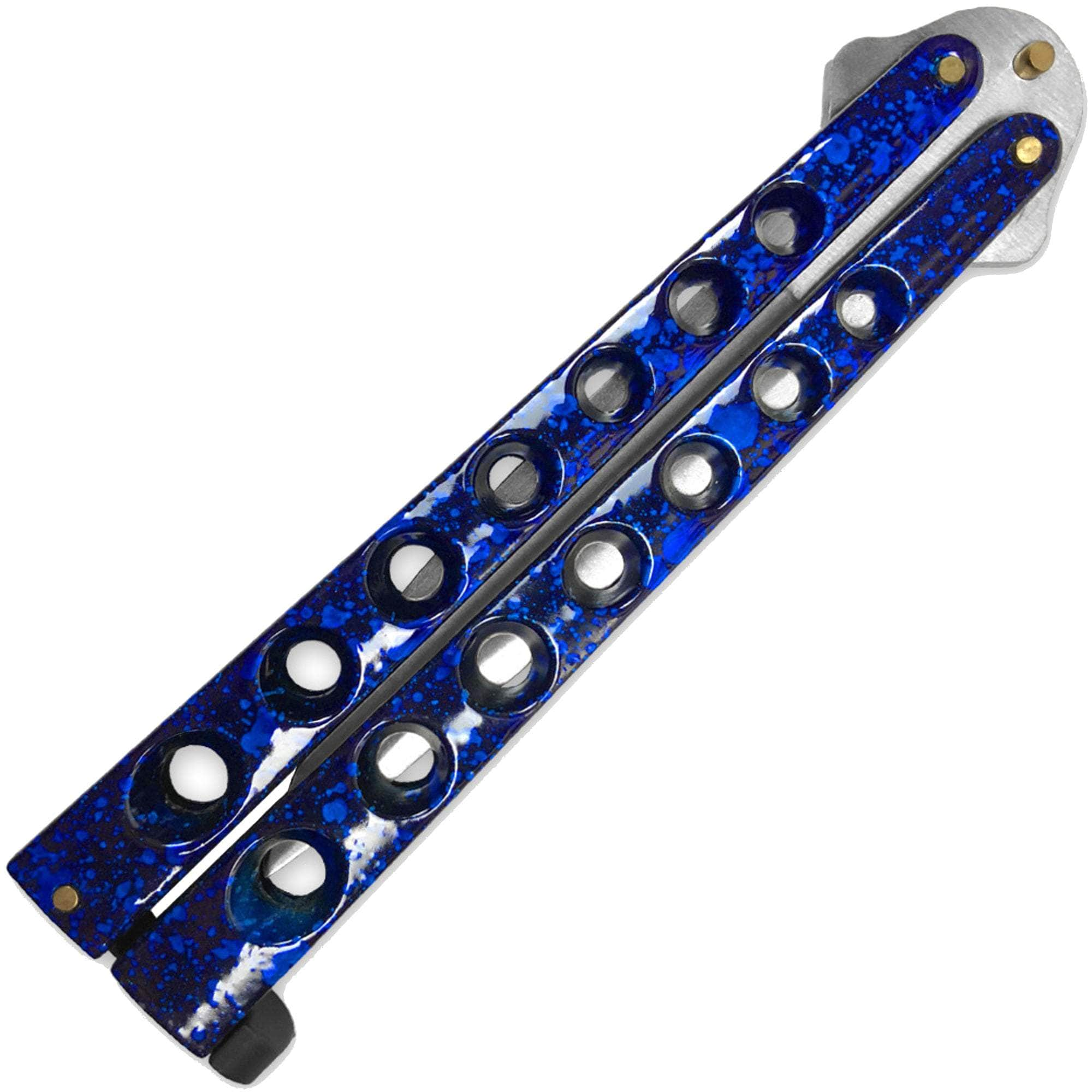 Scoundrel Alloy Balisong Butterfly Knife, 4 Blade, Blue & Black Matrix Handle - B5-BL Cheap With Credit Card