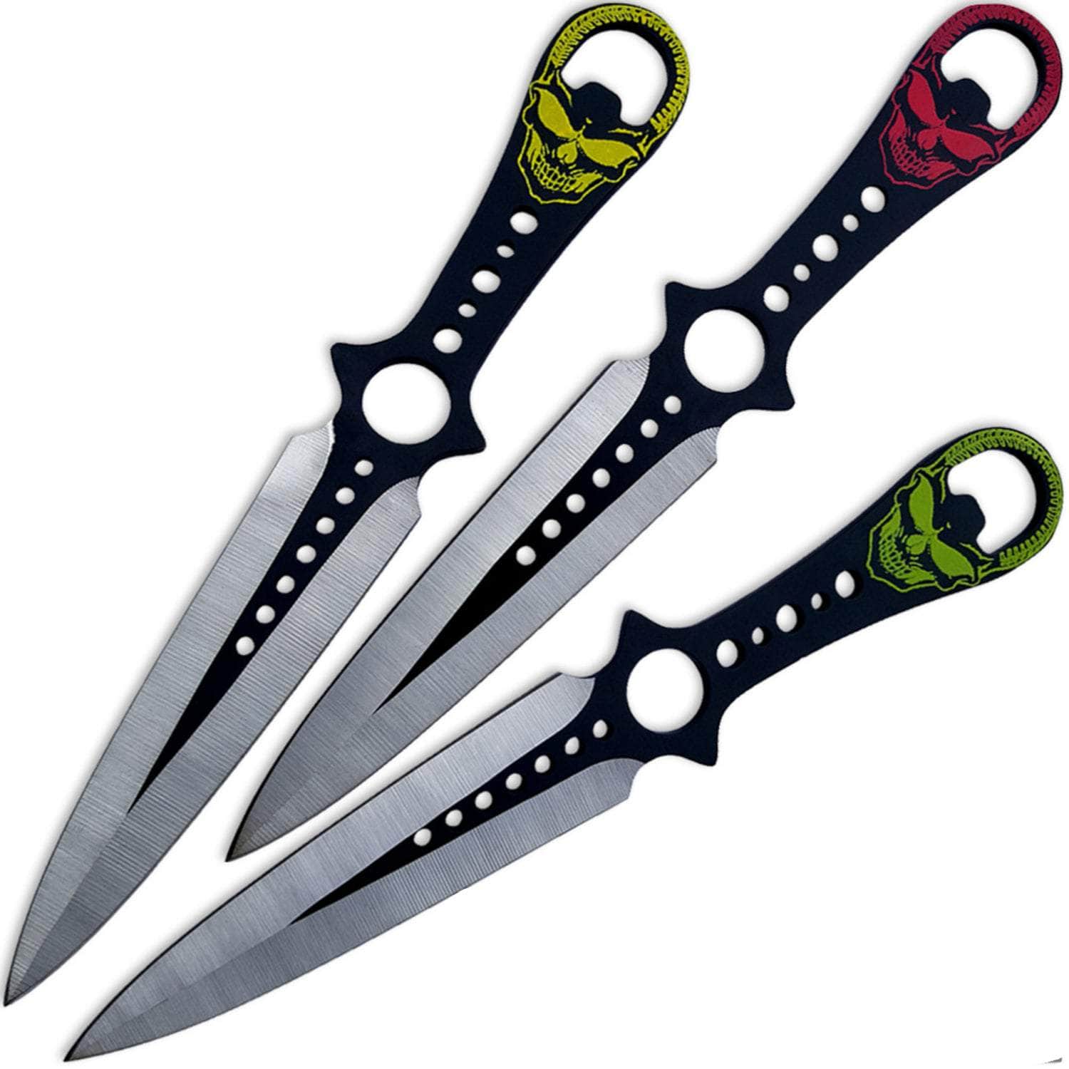 Grinning Demon Throwing Knife Set, 3 8 Throwers, Skull Handle, Sheath TK9120-80-3 Visa Payment For Sale
