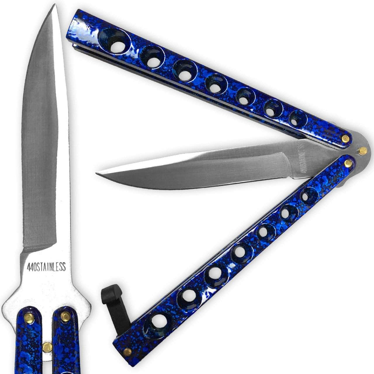 Scoundrel Alloy Balisong Butterfly Knife, 4 Blade, Blue & Black Matrix Handle - B5-BL Cheap With Credit Card