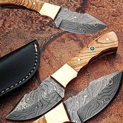 White Deer Damascus Skinner, 4 Blade, Olive Wood Handle, Sheath - DMC-2230 Perfect Cheap Pice