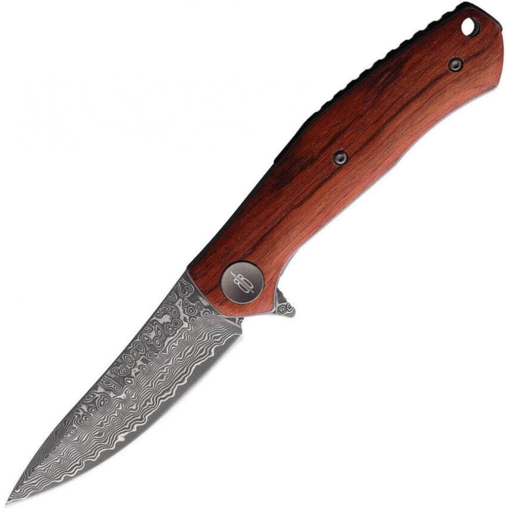 BnB Damascus Falcon Folder, 3.2 Blade, Mkuruti Wood Handle - BNB1086M Cheap Pice Buy Discount