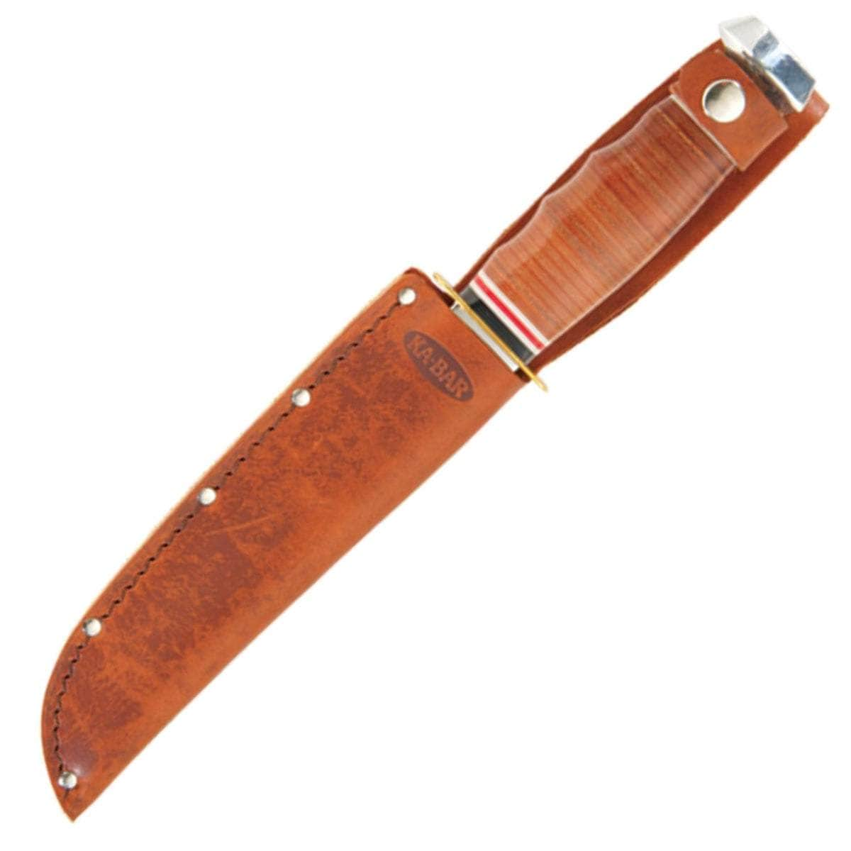 KA-BAR Bowie, 6.9 Blade, Stacked Leather Handle, Leather Sheath - 1236 Best Seller