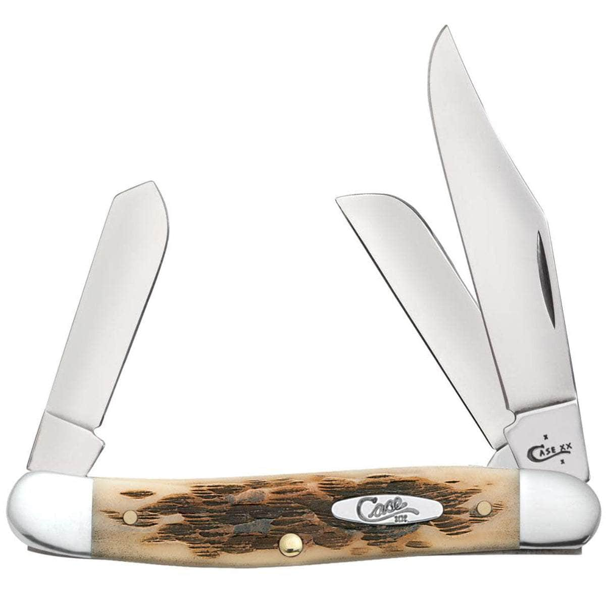 Case Medium Stockman, 3 Blades, 3.88 Amber Bone Handle (6347 SS) - 00128 Cheap Pices Authentic