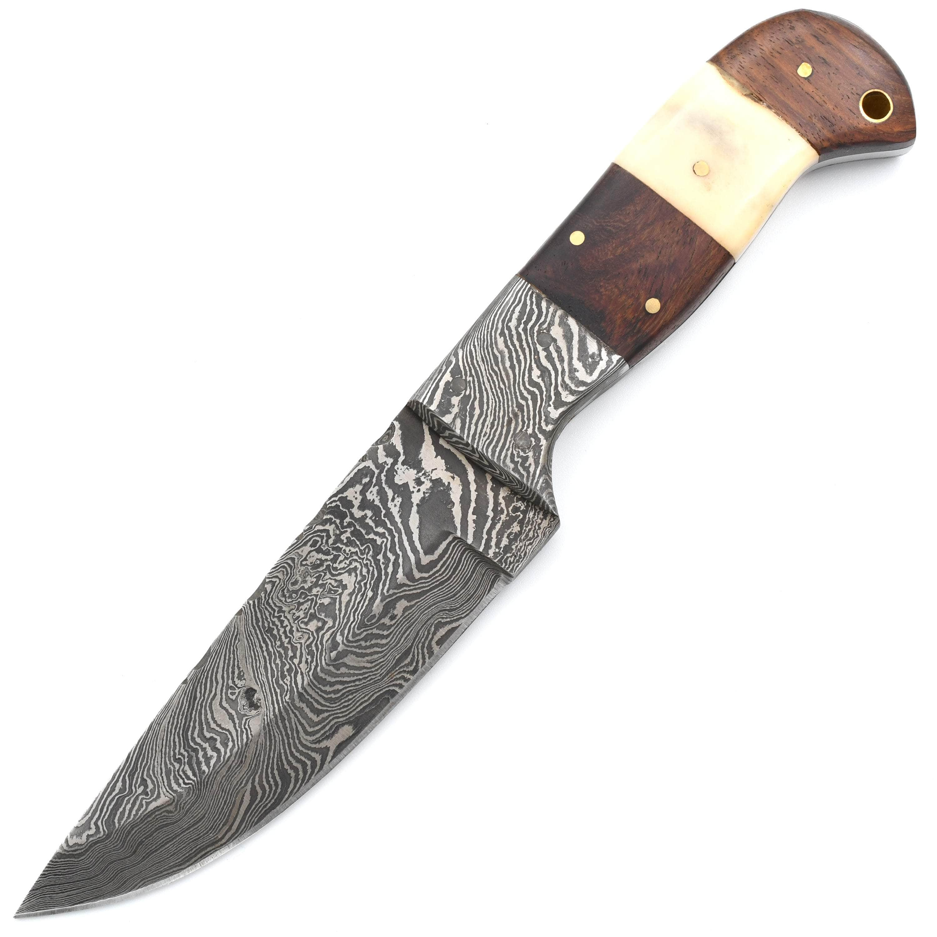 White Deer Damascus Skinner, 4.5 Blade, Wood/Bone Handle, Leather Sheath - DM-713 Amazing Pice