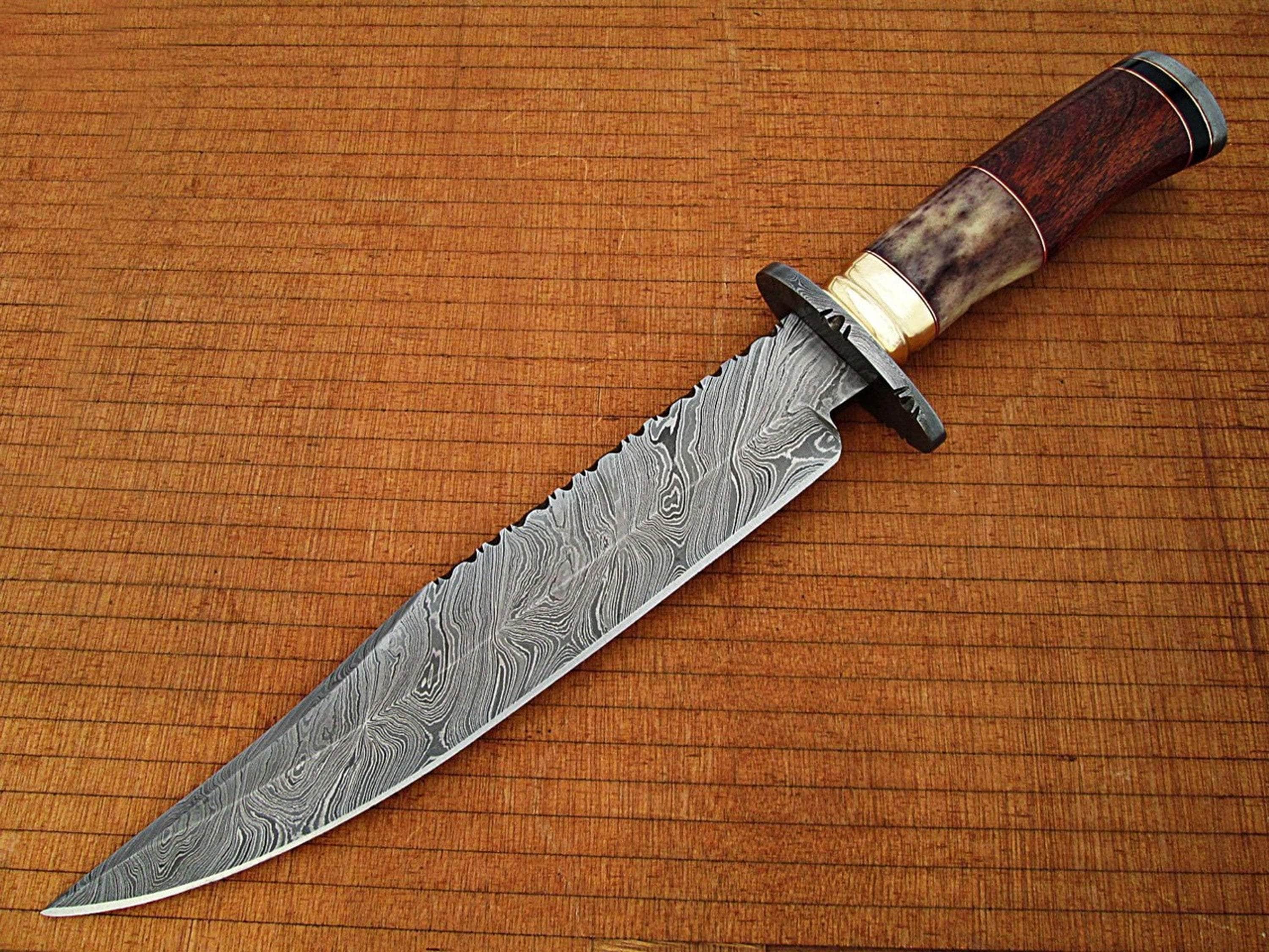 White Deer Damascus Bowie Knife, 8 Blade, Giraffe Bone/Rosewood Handle - DM-2271 Sale 100% Original