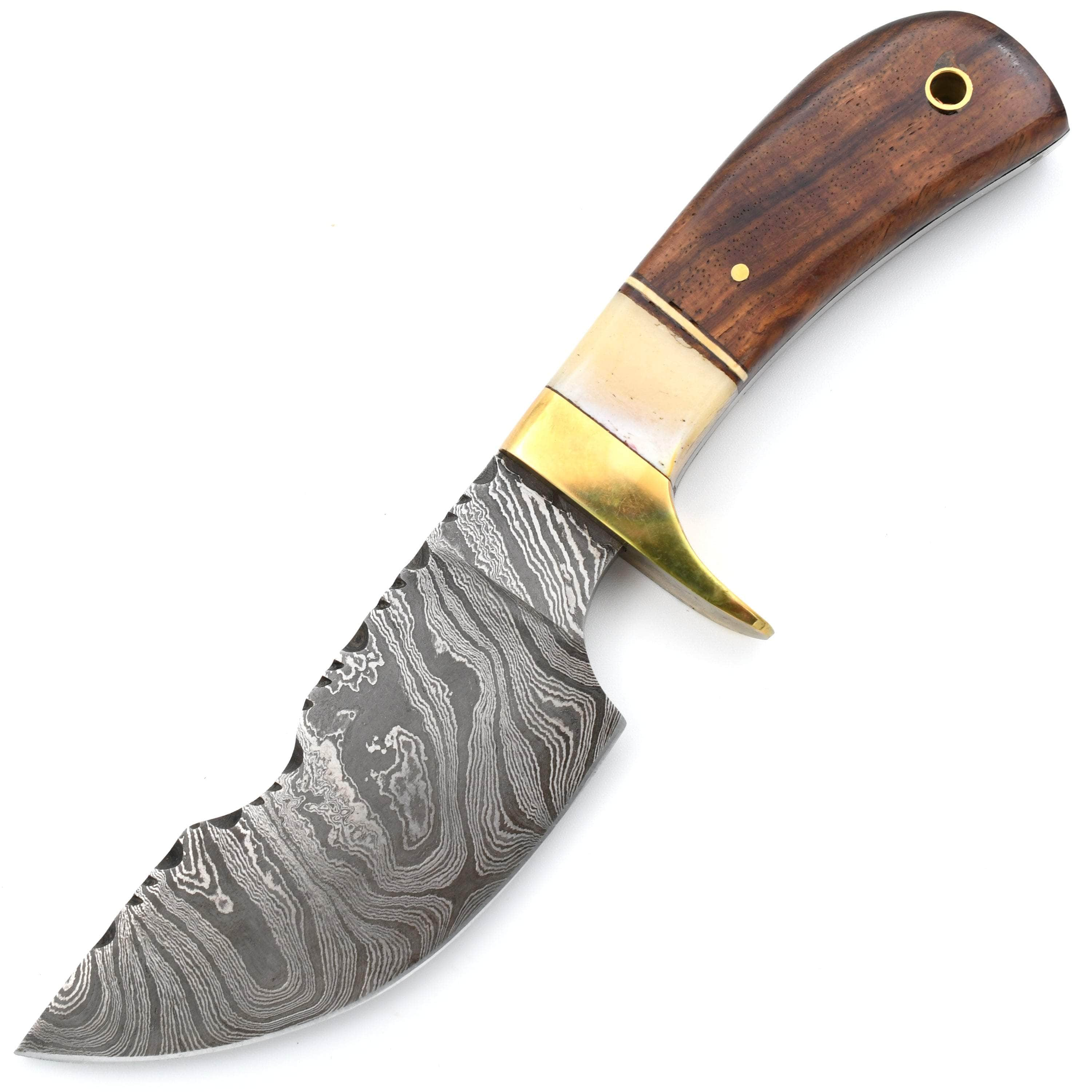 White Deer Damascus Skinner, 4 Blade, Wood/Bone Handle, Leather Sheath - DM-2166 In China Sale Online