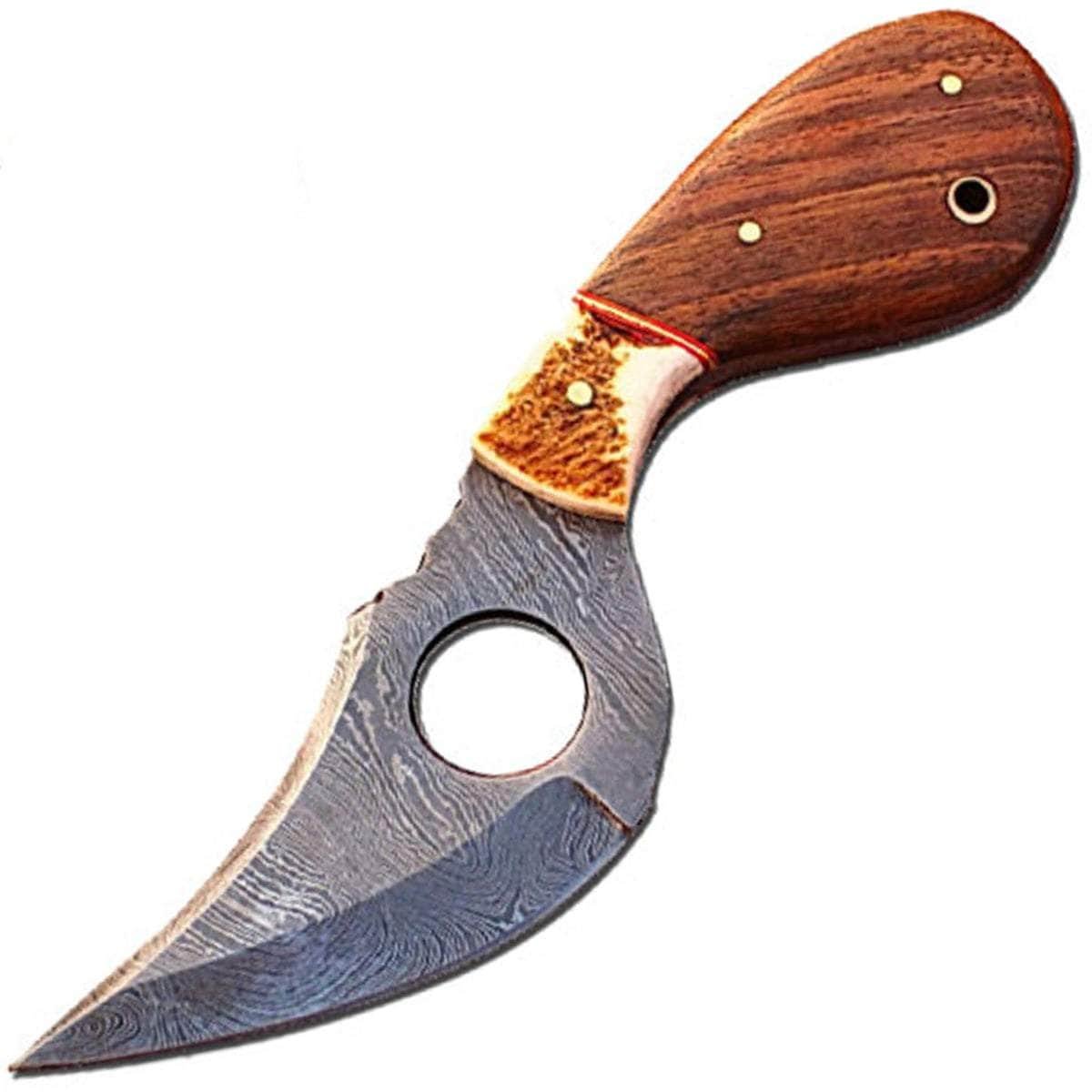 White Deer Damascus Skinner, 3 Blade, Stag/Wood Handle, Sheath - DM-1030 Outlet 2025 New