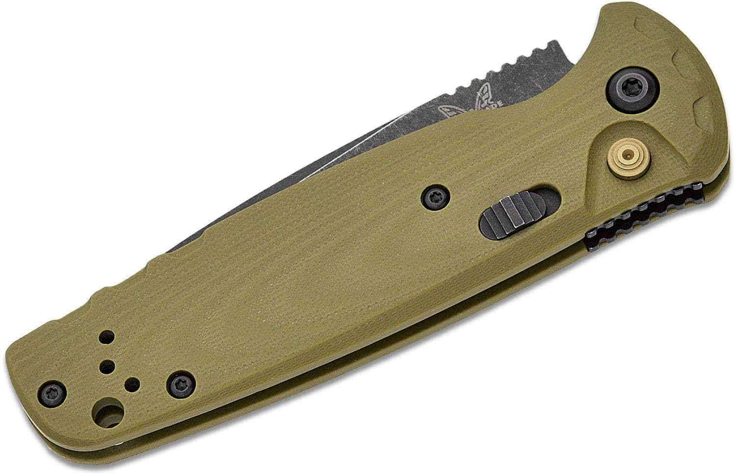 Benchmade 4300BK-02 CLA AUTO Folding Knife 3.4 CPM-MagnaCut Black DLC Battlewash Plain Blade, OD Green G10 Handle Clearance Latest