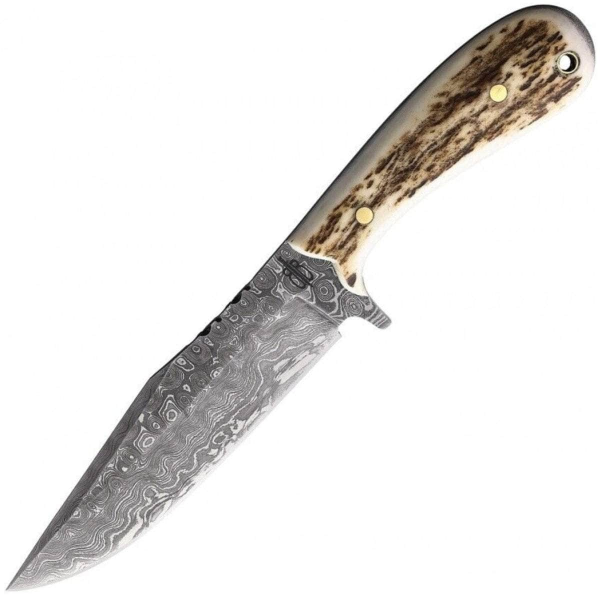 BnB Knives Stag Hunter, 5.5 Damascus Blade, Stag Handle, Leather Sheath - BNB24097 Official Site For Sale