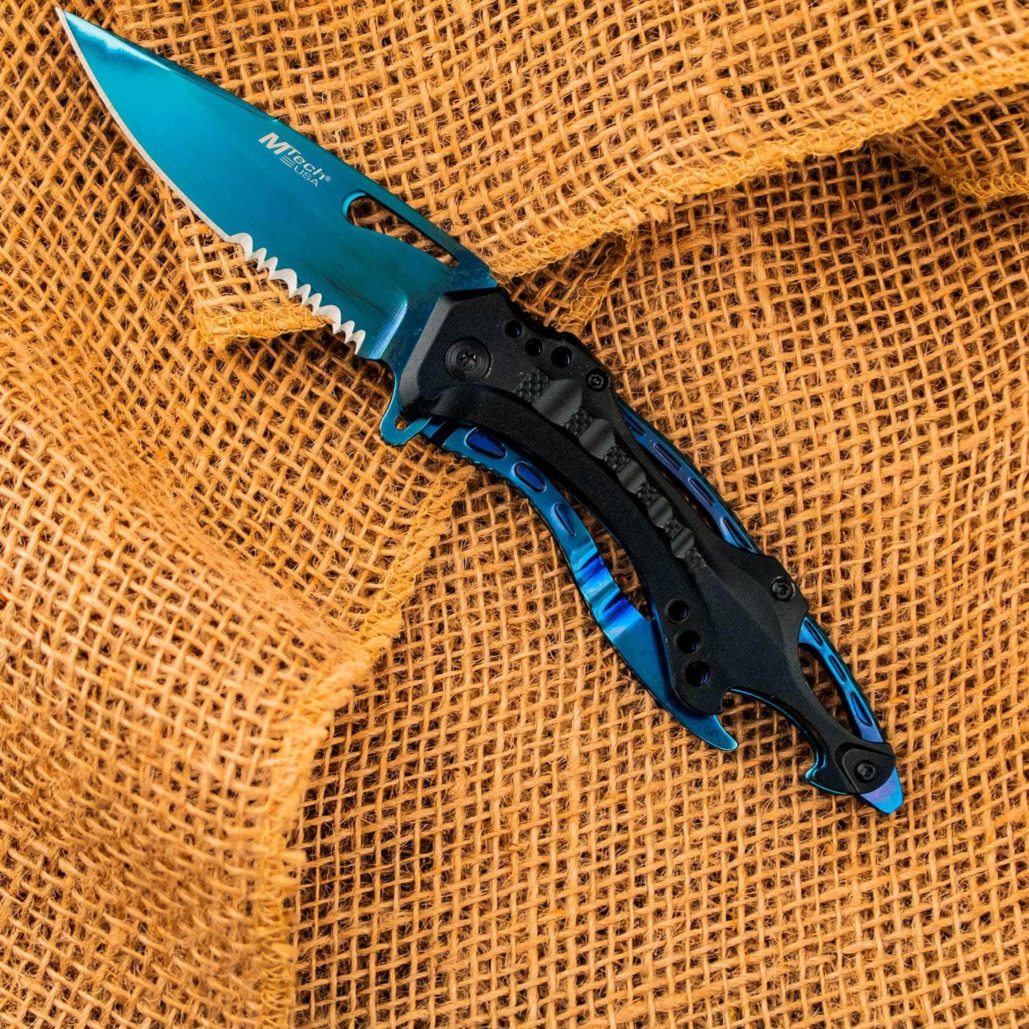 MTech USA Assisted Folder, 3.5 Blue Blade, Aluminum Handle - MT-A705BL Free Shipping In China