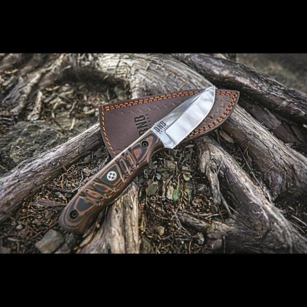 BnB Knives Mamba Hunter, 3.5 D2 Blade, G10 Handle, Leather Sheath - BNB16651 Free Shipping Perfect