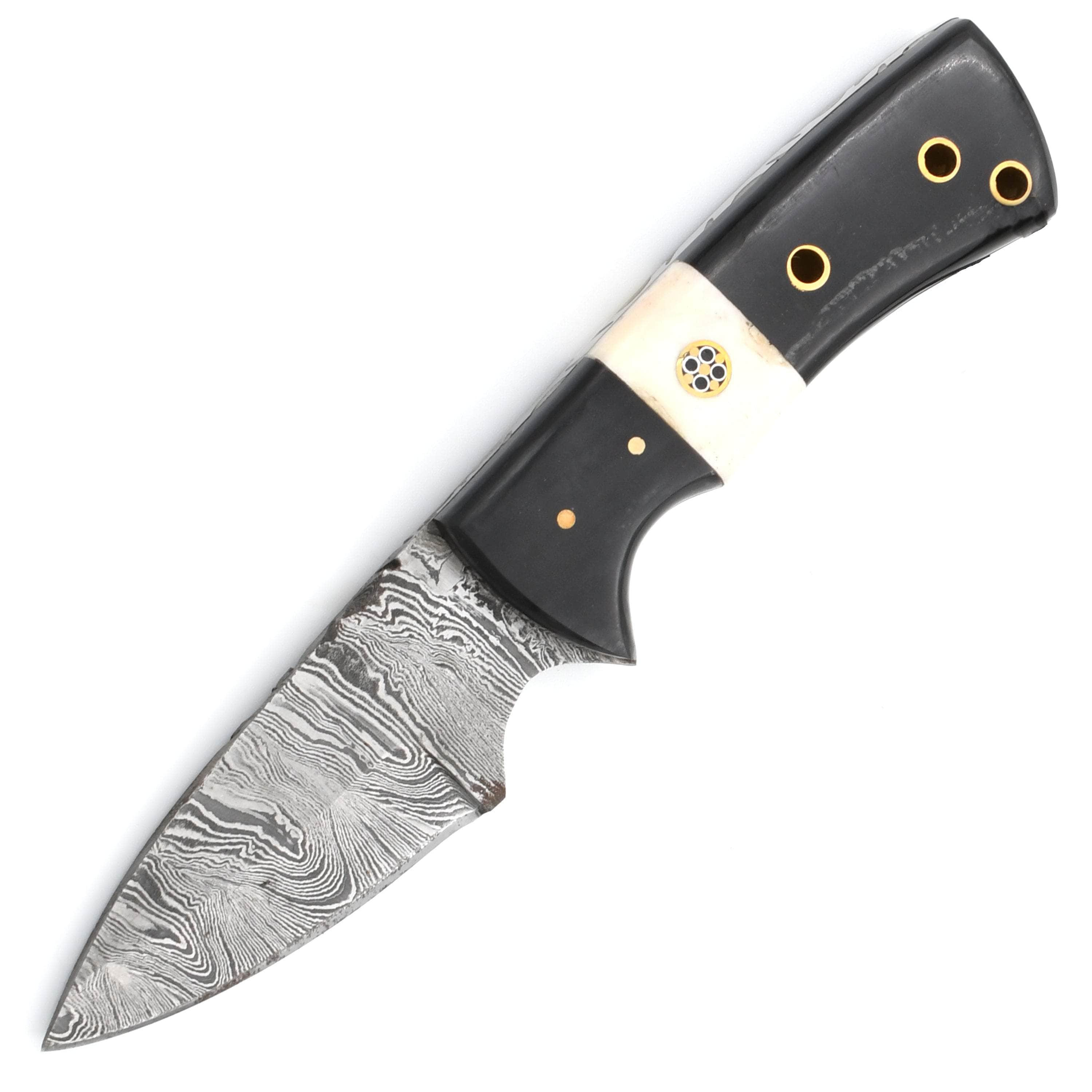 White Deer General Patton's Damascus Knife, 3.5 Blade, Bone Handle, Sheath - DM-1410 Free Shipping Fast Delivery