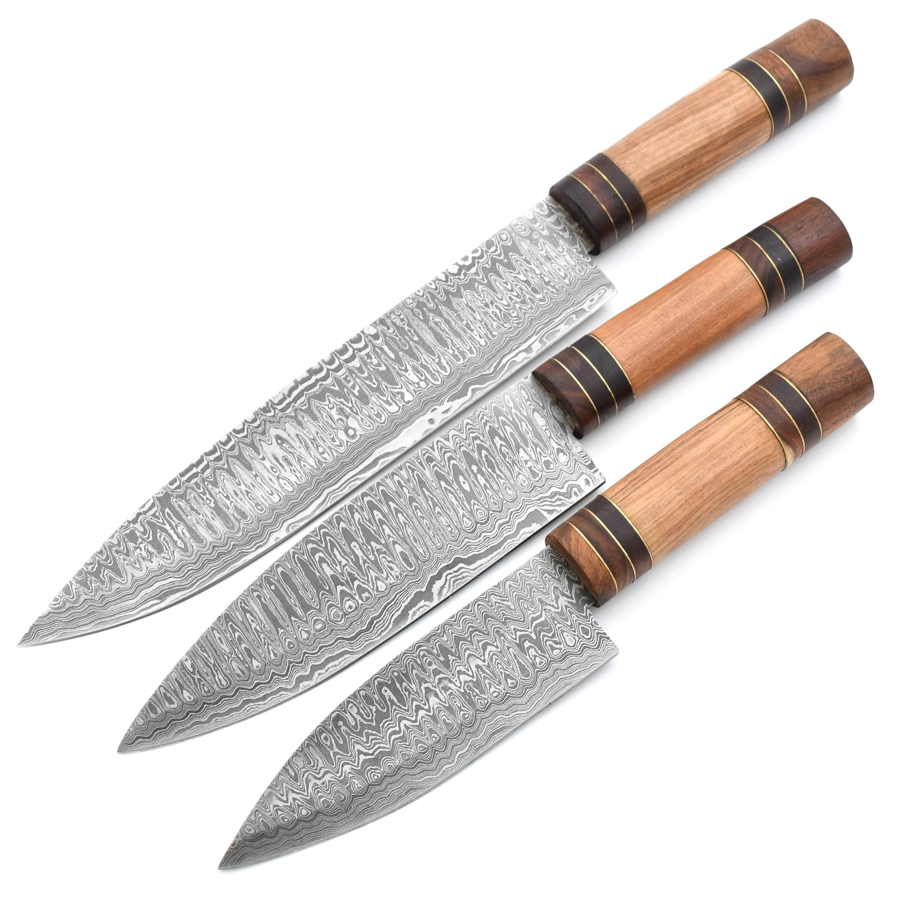 White Deer Damascus Chef Knife Set, 3 Knives with Olive Wood Handles - SDM-2262 Sale Purchase