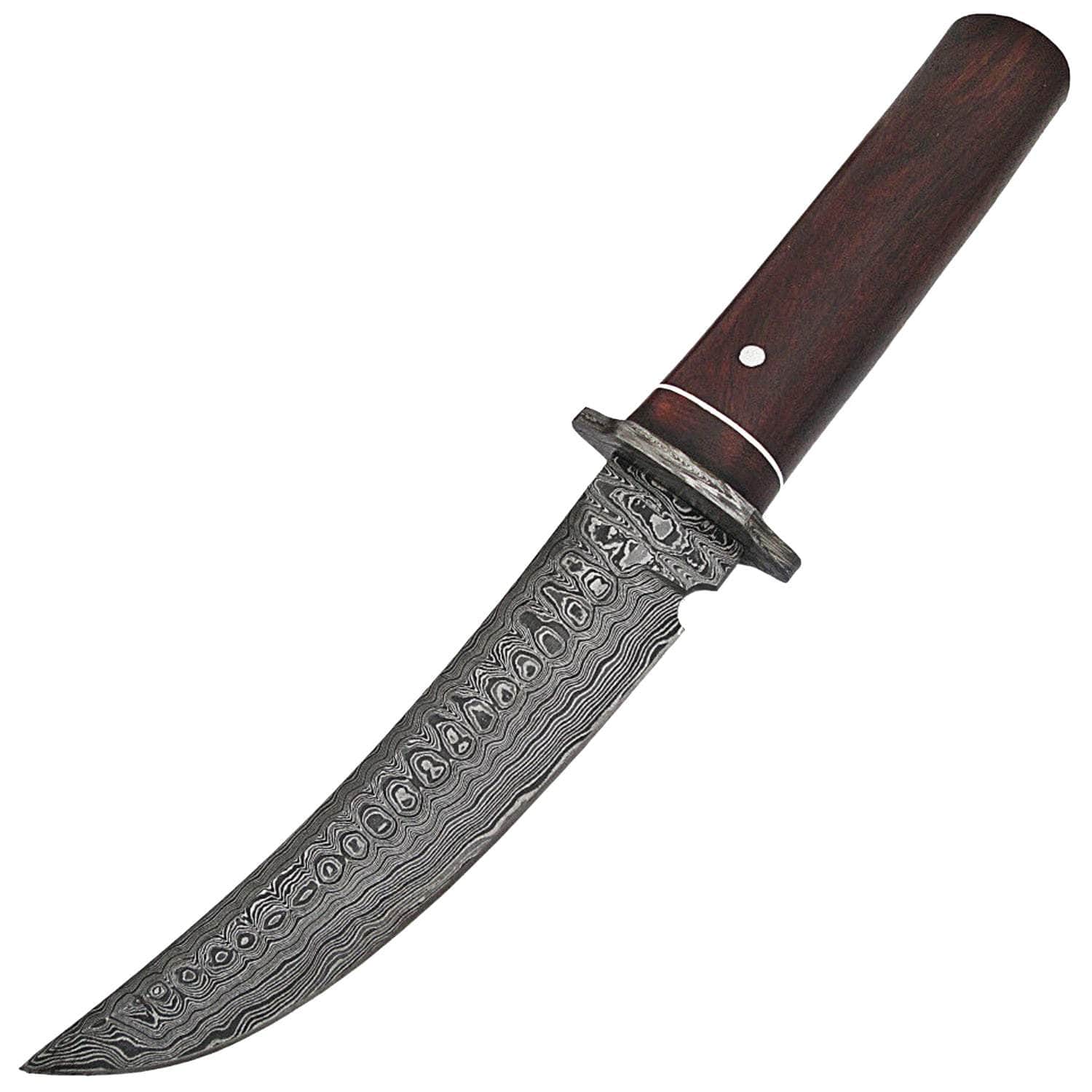 White Deer Damascus Hunting Knife, 7.2 Blade, Walnut Wood Handle, Leather Sheath - WDM-2402 Cheap Explore