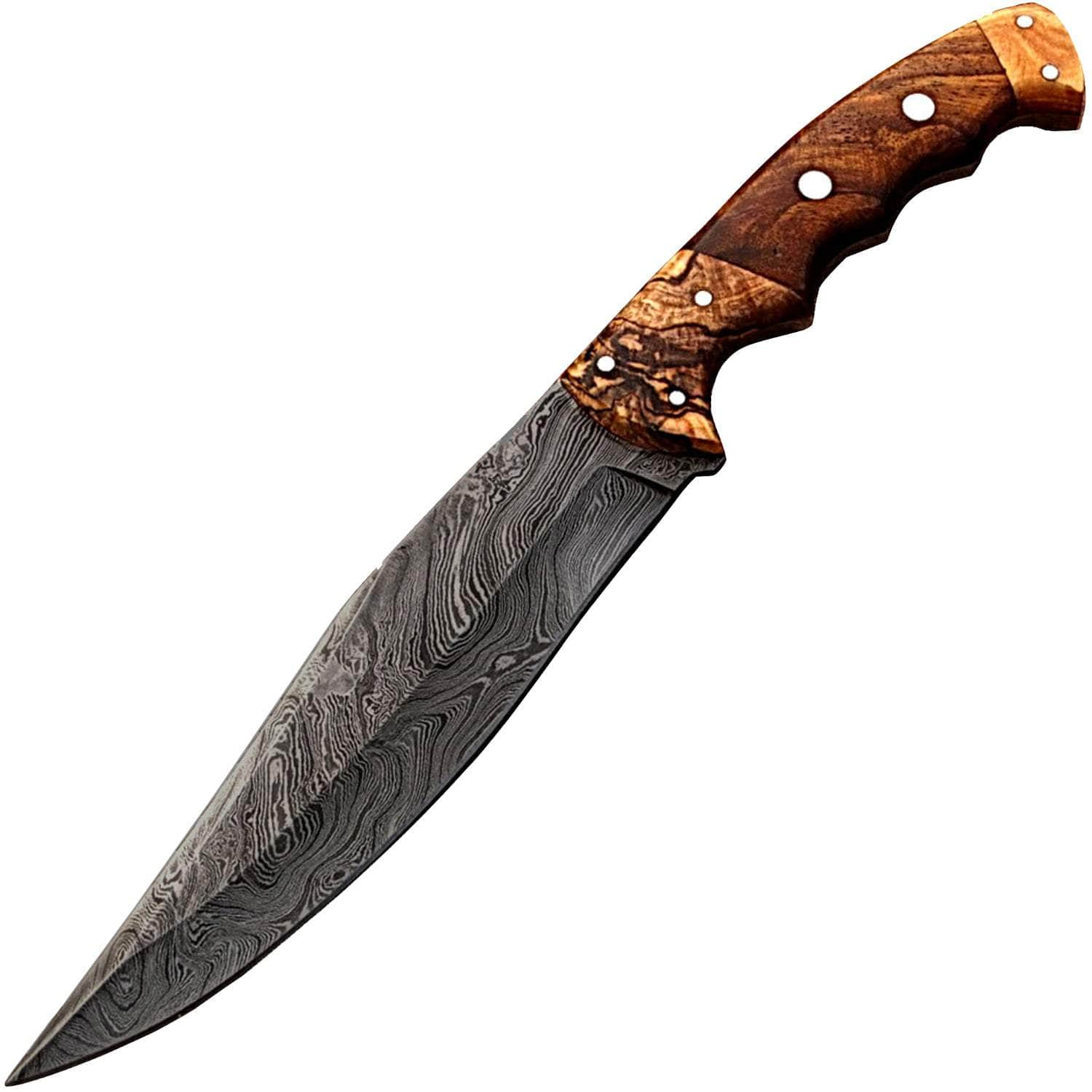 White Deer Damascus Bowie Knife, 7 Blade, Wood Handle, Sheath - DM-2276 Discount Cheap