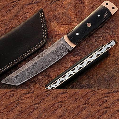 White Deer Damascus Tanto Hunting Knife, 5 Blade, Horn Handle, Sheath - DM-2196 Sale 100% Authentic