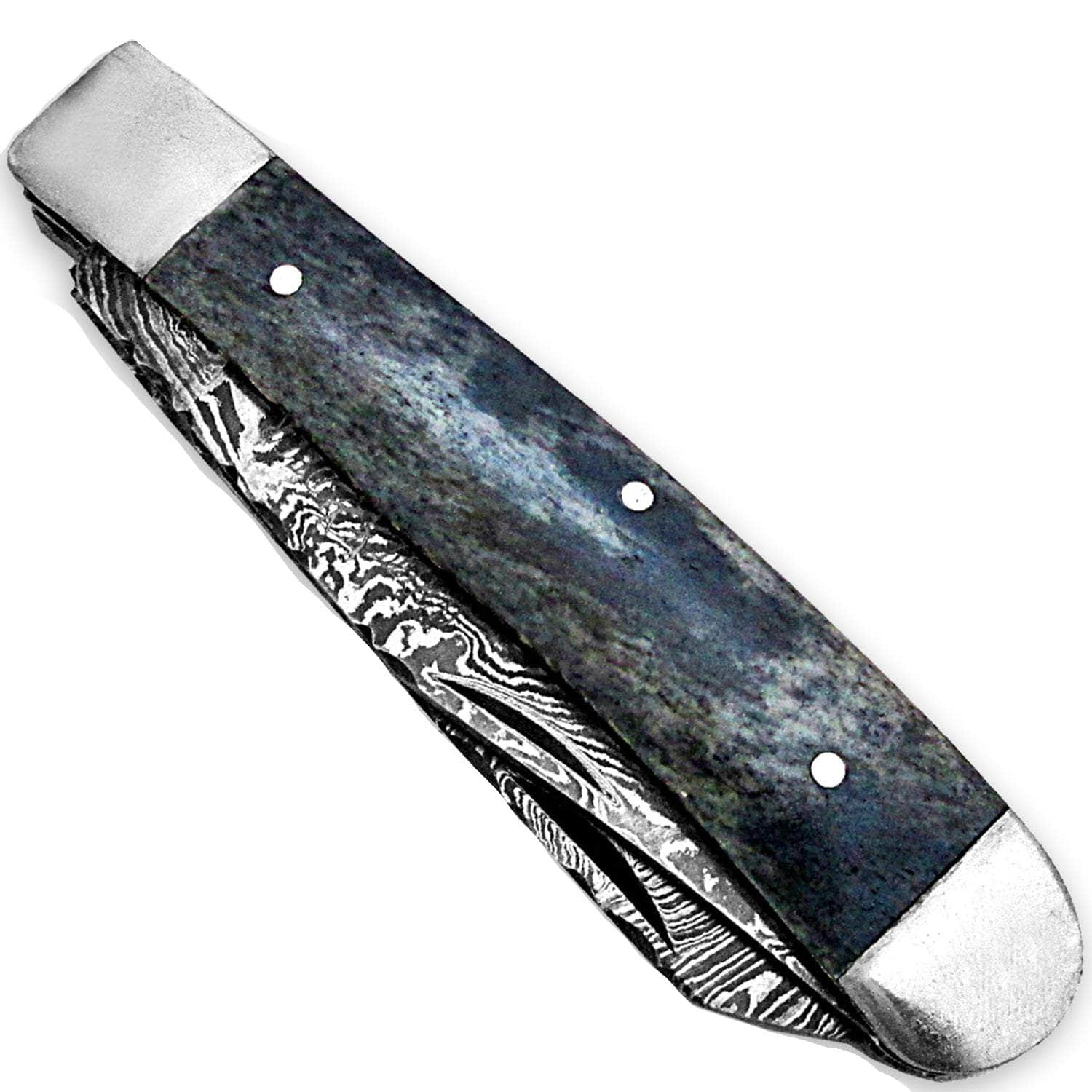 White Deer Master Trapper Damascus Knife, 2 3.25 Blades, Giraffe Bone - FDM-2388 Lowest Pice