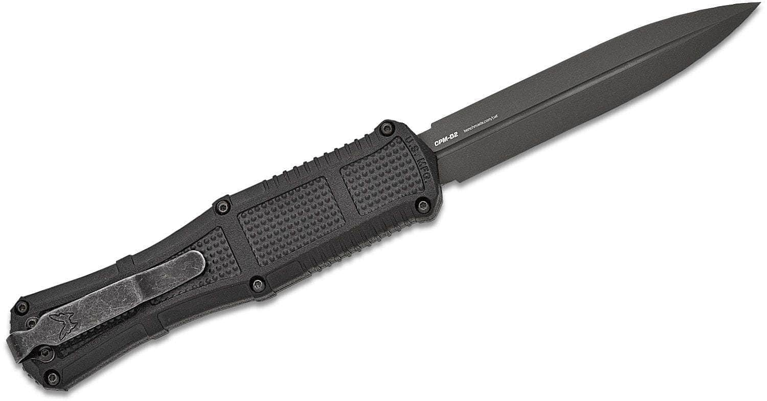 Benchmade 3370GY Claymore OTF AUTO Knife 3.89 CPM-D2 Smoke Gray PVD Double Edge Dagger Blade, Black Grivory Handle Free Shipping Discounts