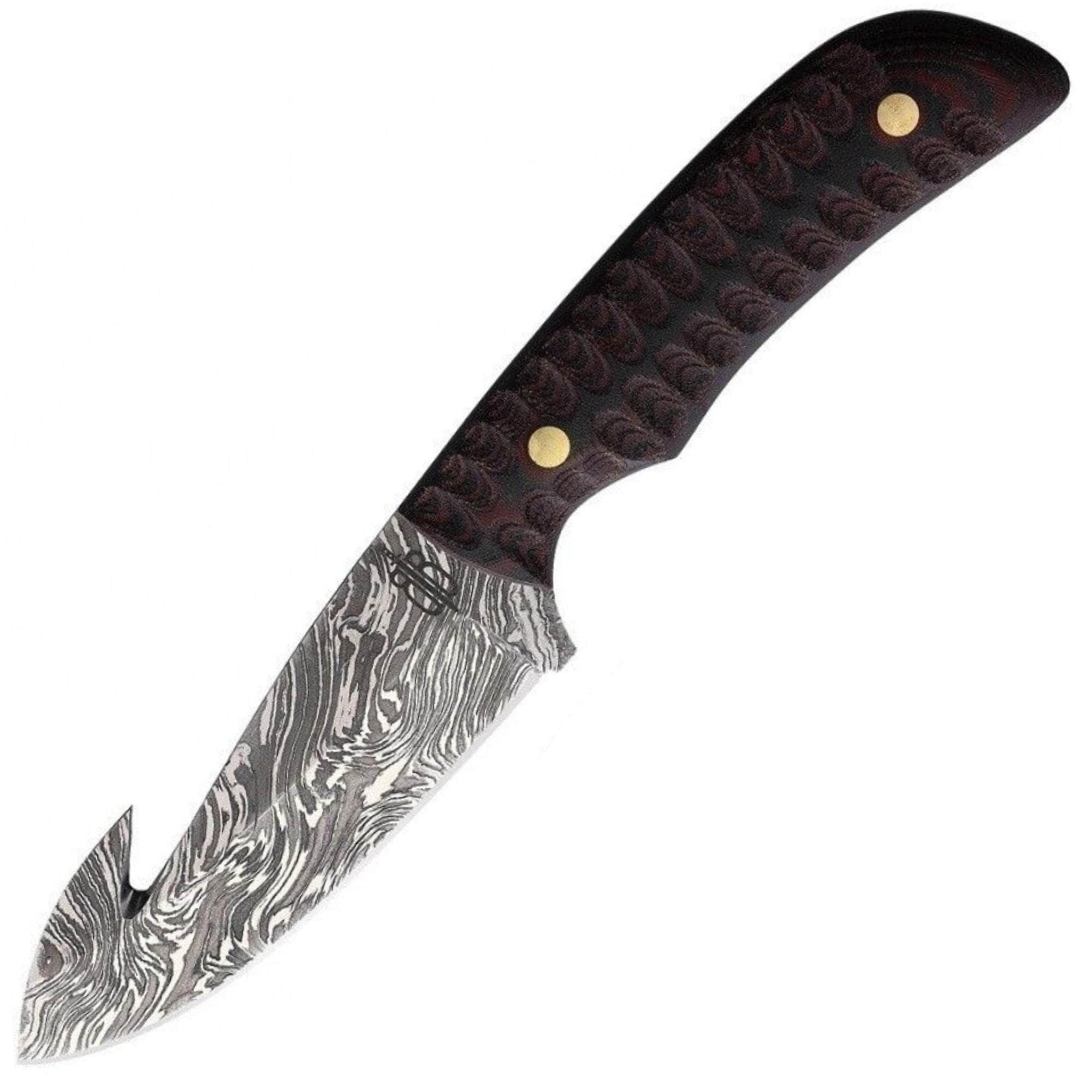 BnB Knives Damascus Guthook Hunter, 3.5 Blade, G10 Handle, Sheath - BNB92345D Cheap Fake