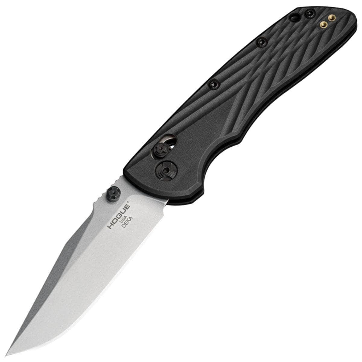 Hogue Deka Folder, 3.25 MagnaCut Satin Blade, Black Polymer Handle - 24379 Cheap Sale