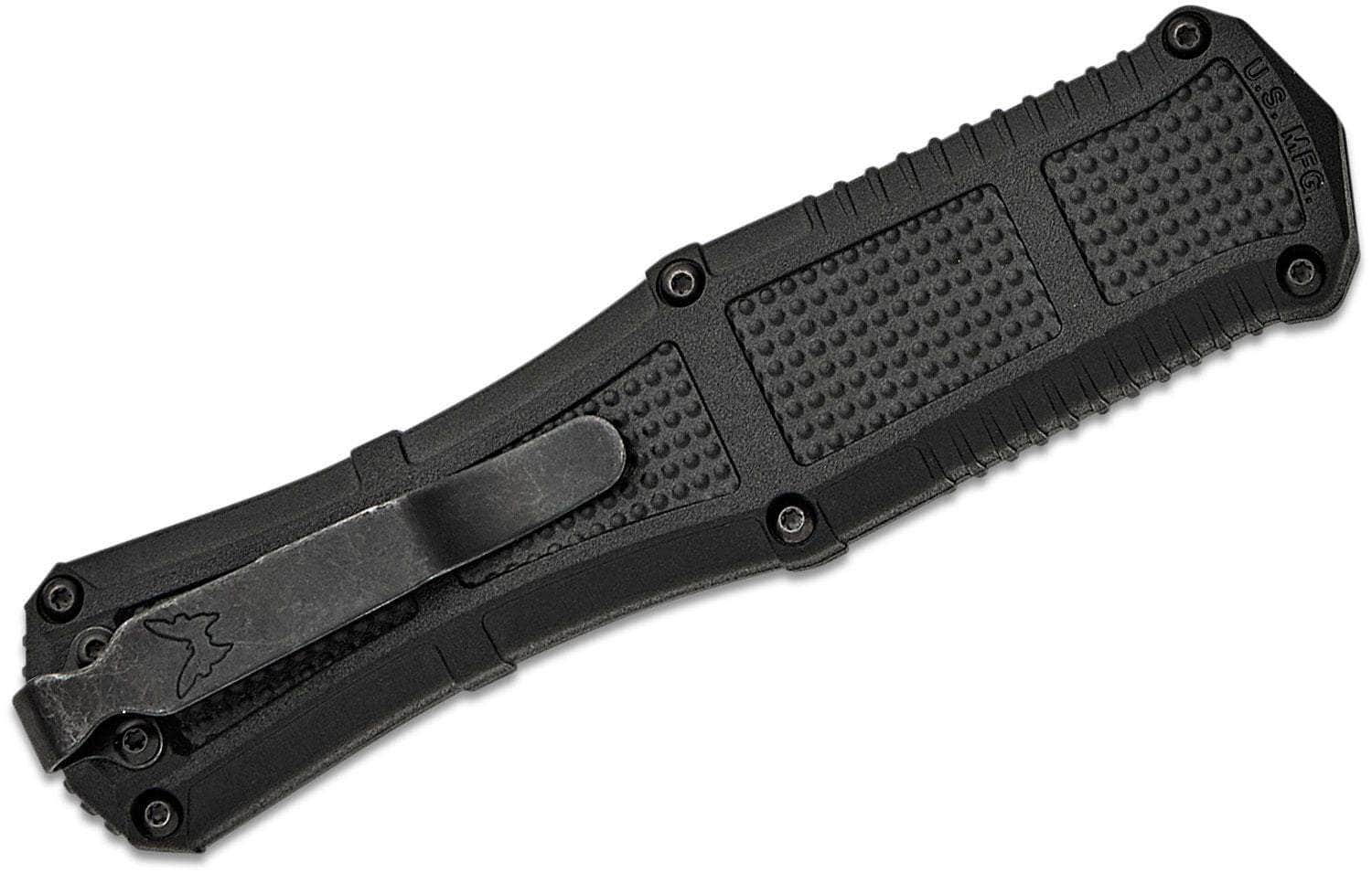 Benchmade 3370SGY Claymore OTF AUTO Knife 3.89 CPM-D2 Smoke Gray PVD Double Combo Edge Dagger Blade, Black Grivory Handle Free Shipping Looking For