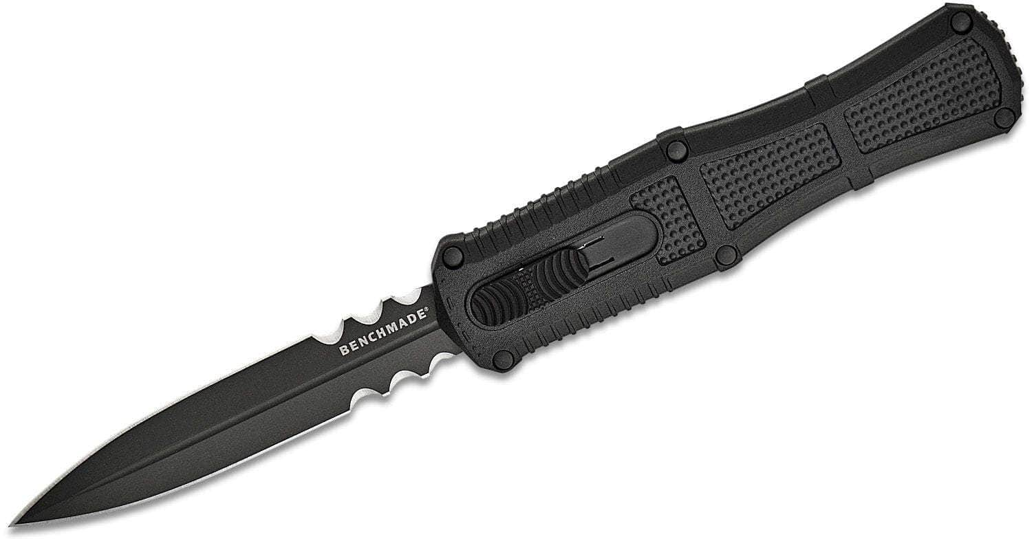 Benchmade 3370SGY Claymore OTF AUTO Knife 3.89 CPM-D2 Smoke Gray PVD Double Combo Edge Dagger Blade, Black Grivory Handle Free Shipping Looking For