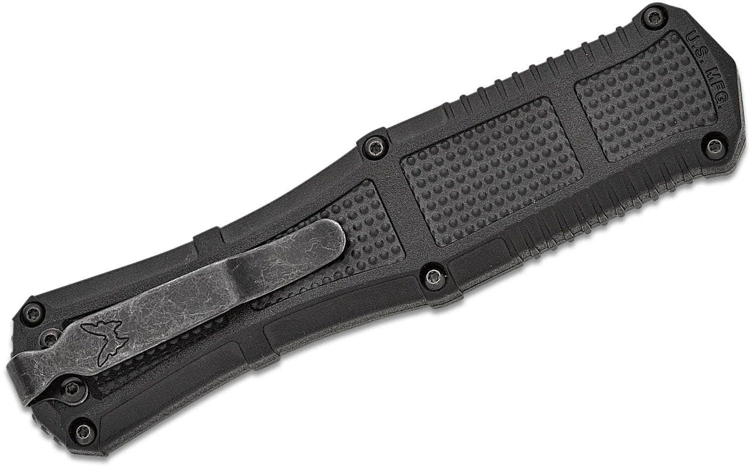 Benchmade 3370GY Claymore OTF AUTO Knife 3.89 CPM-D2 Smoke Gray PVD Double Edge Dagger Blade, Black Grivory Handle Free Shipping Discounts