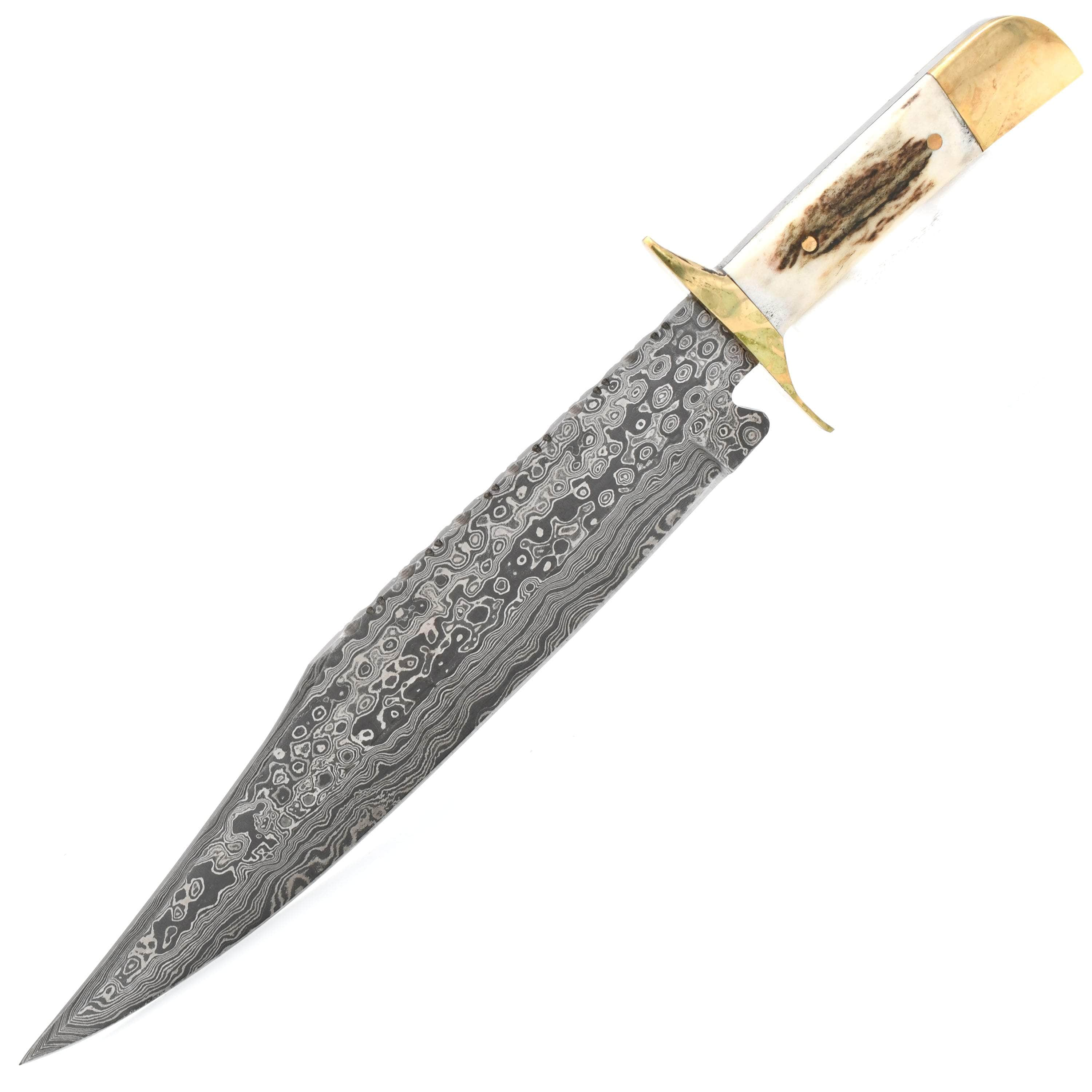 White Deer Damascus Bowie Hunting Knife, 11 Blade, Horn Handle, Leather Sheath - GDM-03 Cheapest Pice Sale Online