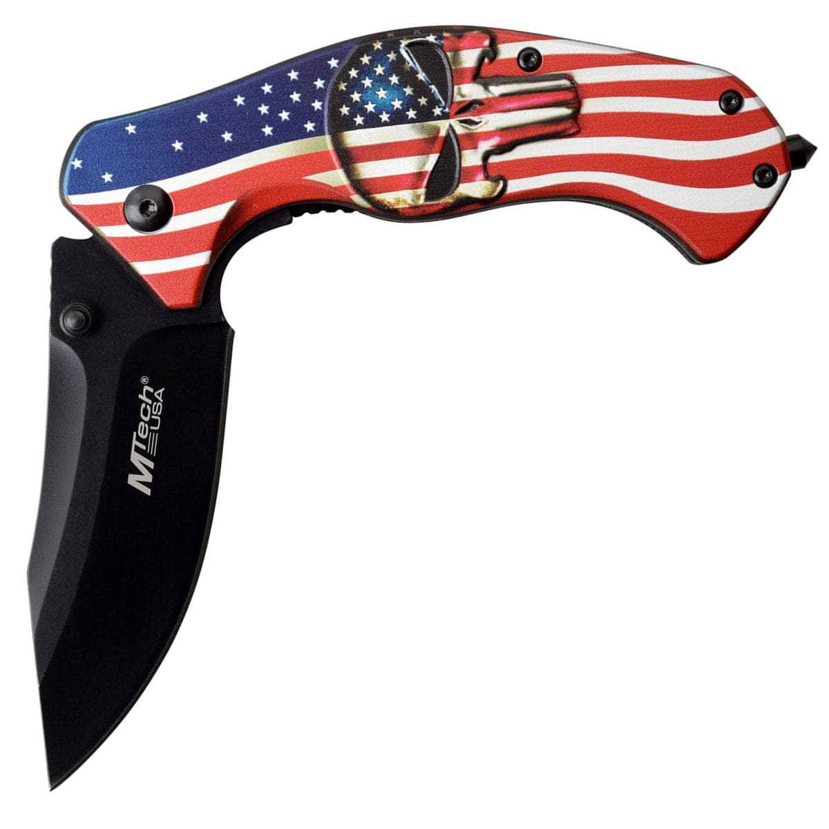 MTech Spring Assisted Knife, 3.25 Blade, American Flag Skull Handle - MT-A1025A Cheap Factory Outlet