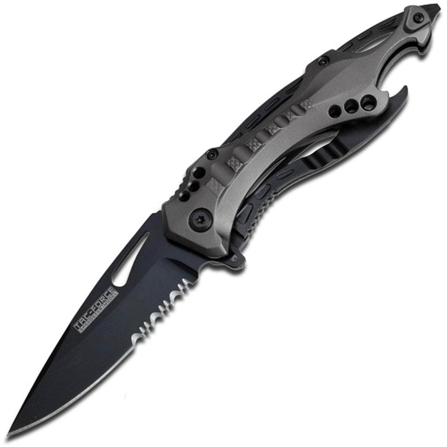 Tac-Force Spring Assisted Knife, 3.25 Blade, Gray Aluminum Handle - TF-705GY Outlet For You