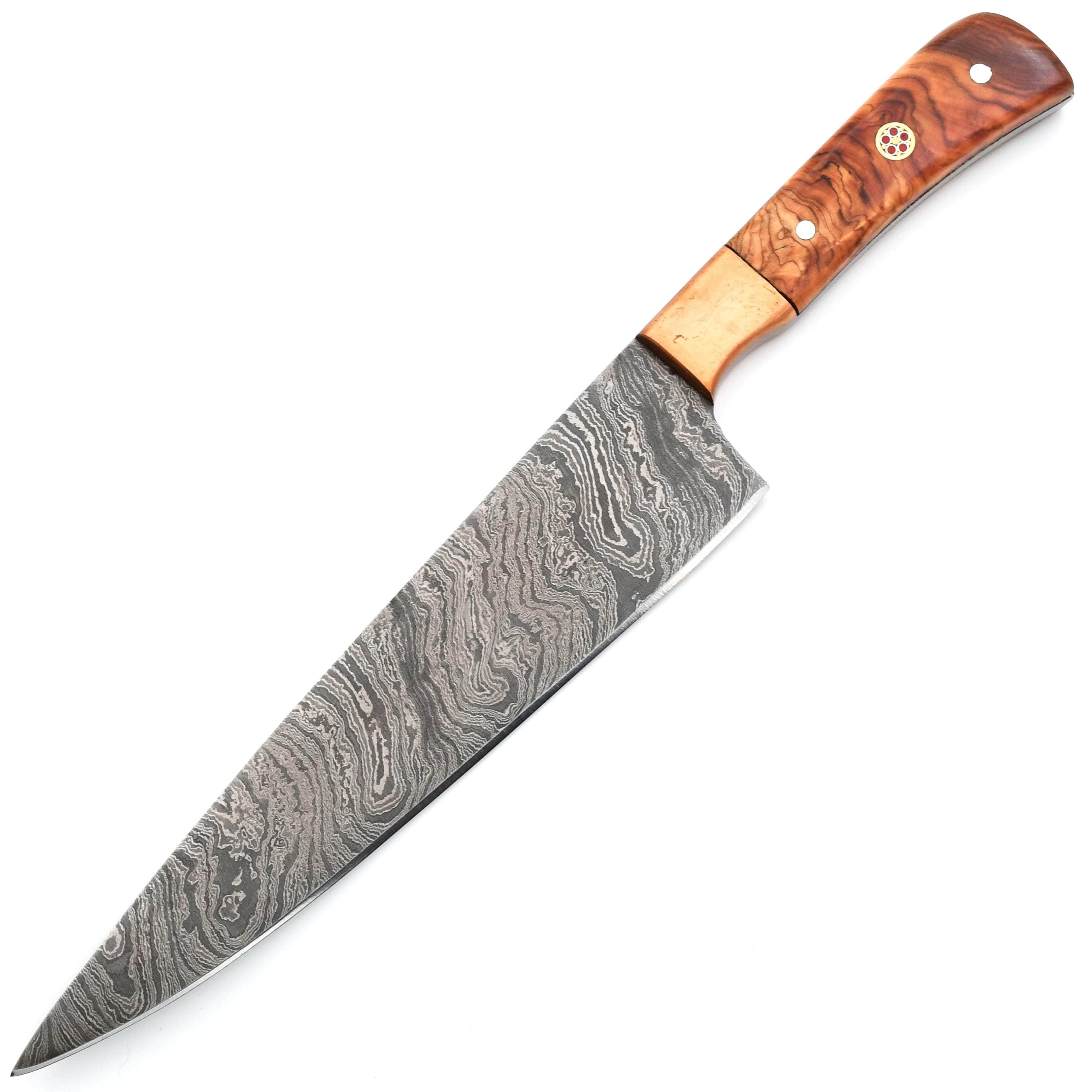 White Deer Damascus Chef Knife, 8 Blade, Olive Wood Handle with Copper Guard Pay With Paypal Online