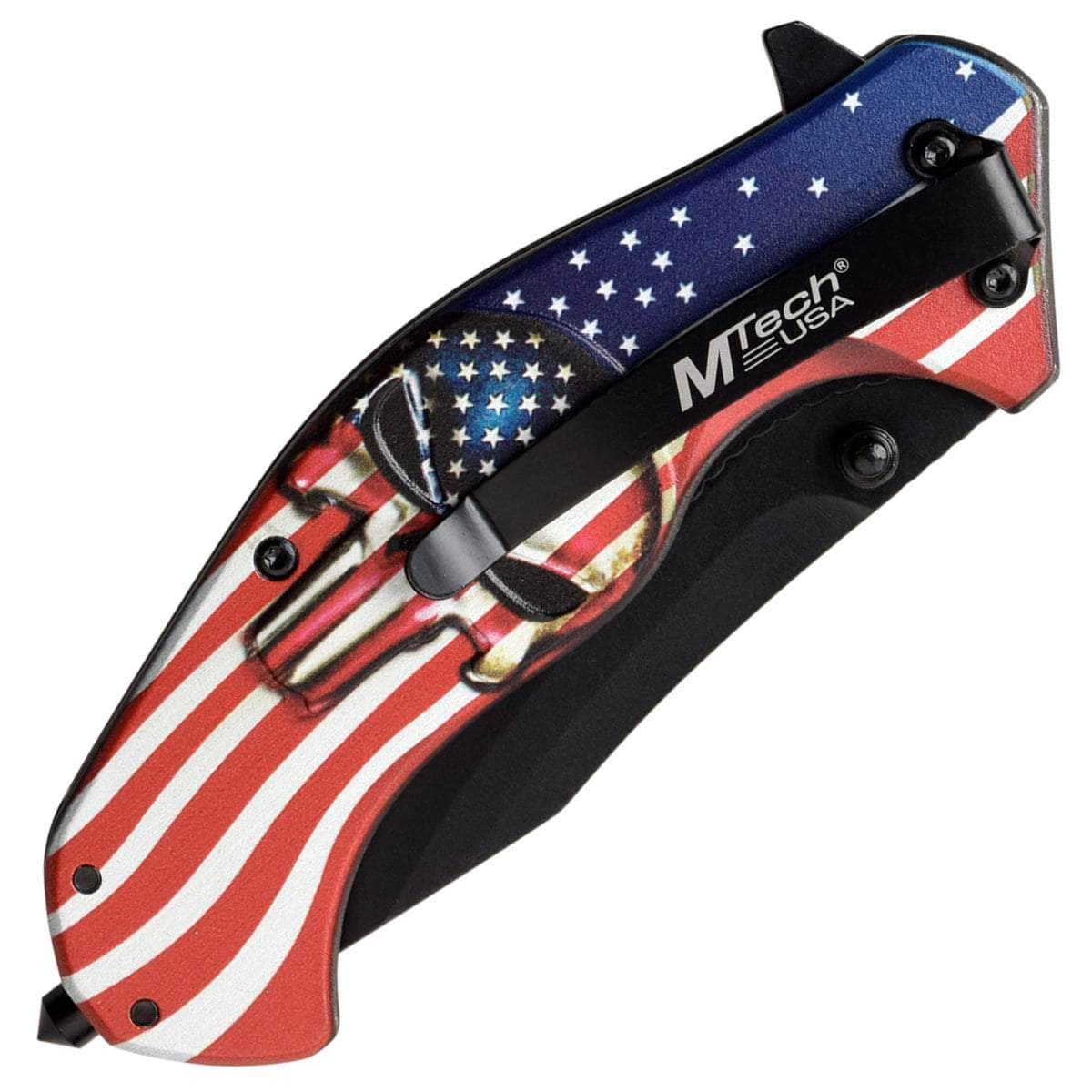 MTech Spring Assisted Knife, 3.25 Blade, American Flag Skull Handle - MT-A1025A Cheap Factory Outlet