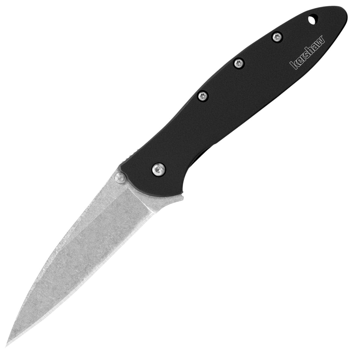 Kershaw Leek, 3 Stonewashed Assisted Blade, Black Steel Handle - 1660SWBLK Discount Cheapest